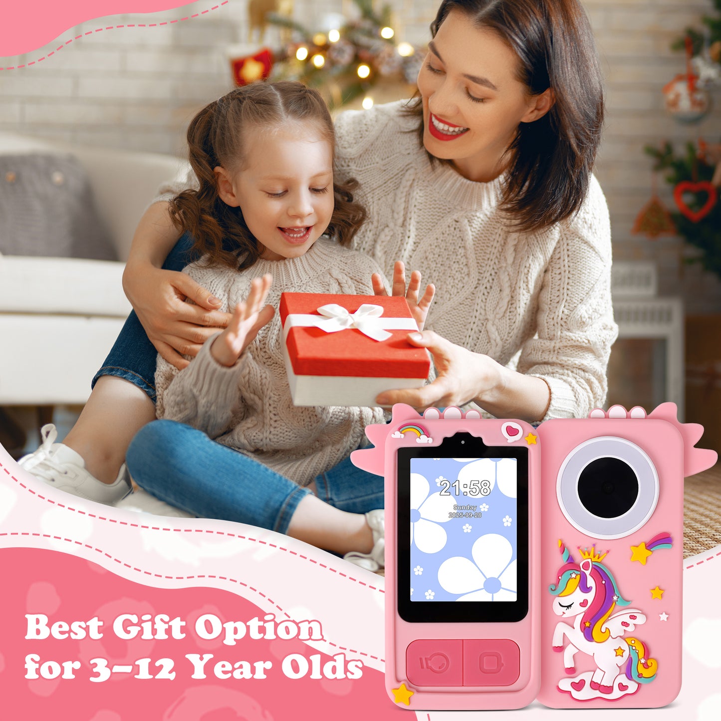 Lookfly Kids Smart Phone,2.8" Touchscreen Toddler Learning Play Toy Phone with Dual Camera,Kids Cell Phone for 3 4 5 6 7 8 Year Old Girls Boys,Pink