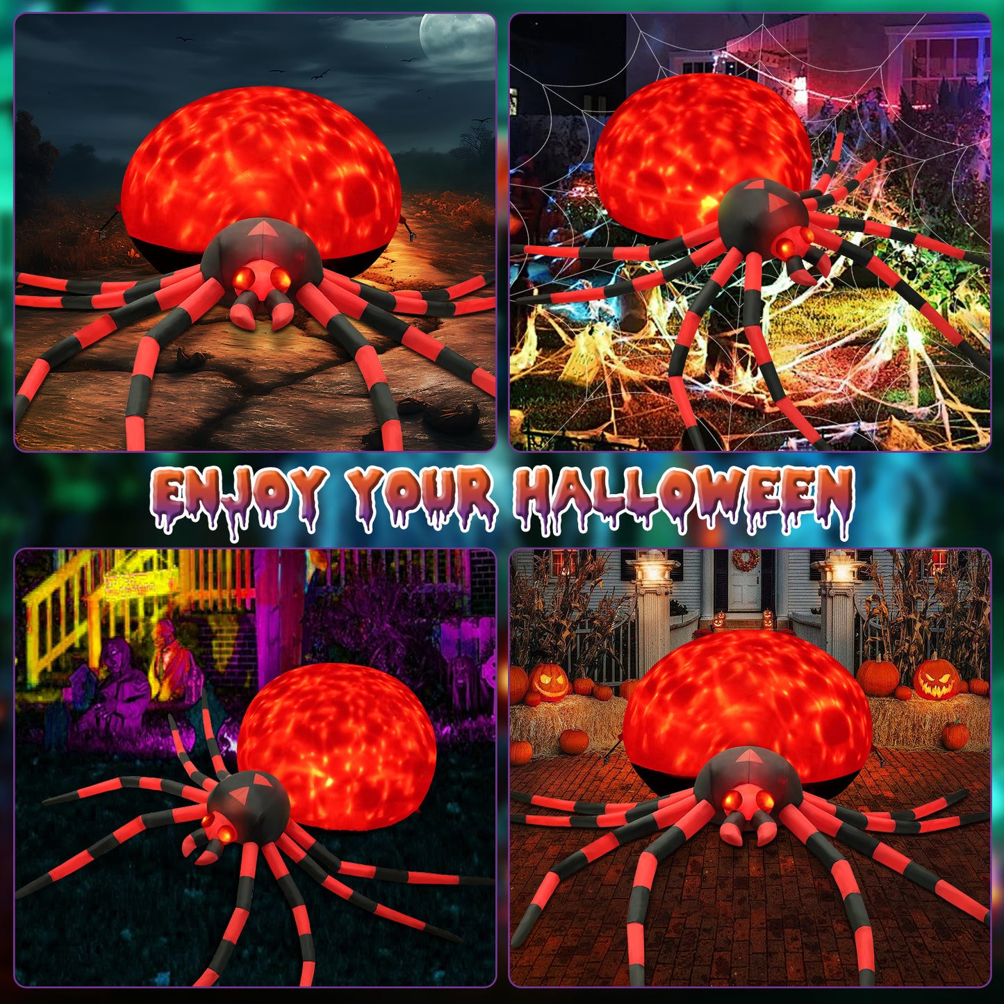 8FT Halloween Inflatables Outdoor Decorations Giant Spider Decorations with LED Lights and Air Pump Blow up Inflatable Red