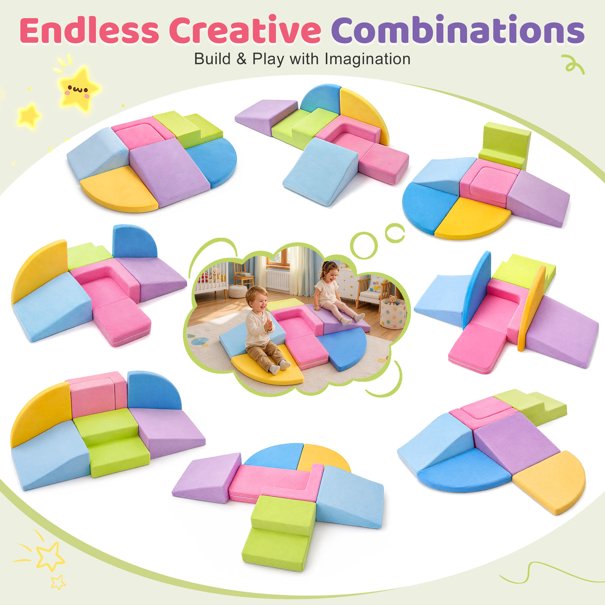 Yexmas 6-Piece Climbing Toys for Toddlers, Soft Foam Climbing Blocks, Indoor Toddler Soft Play Set for Crawling, Climbing&Sliding