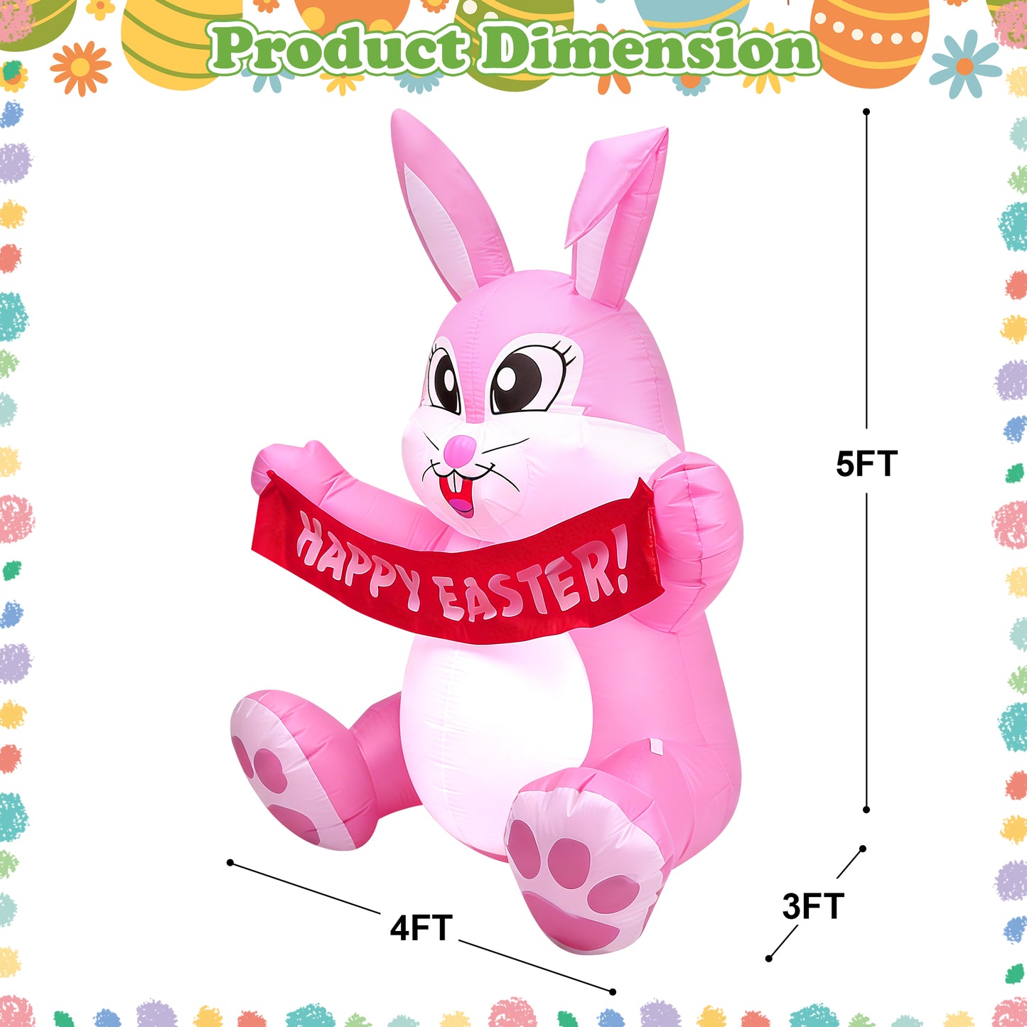 Yexmas 5ft Easter Inflatables,Blow Up Yard Decoration Happy Easter Bunny Decorations Built in LED Lights for Outdoor Lawn Garden Party