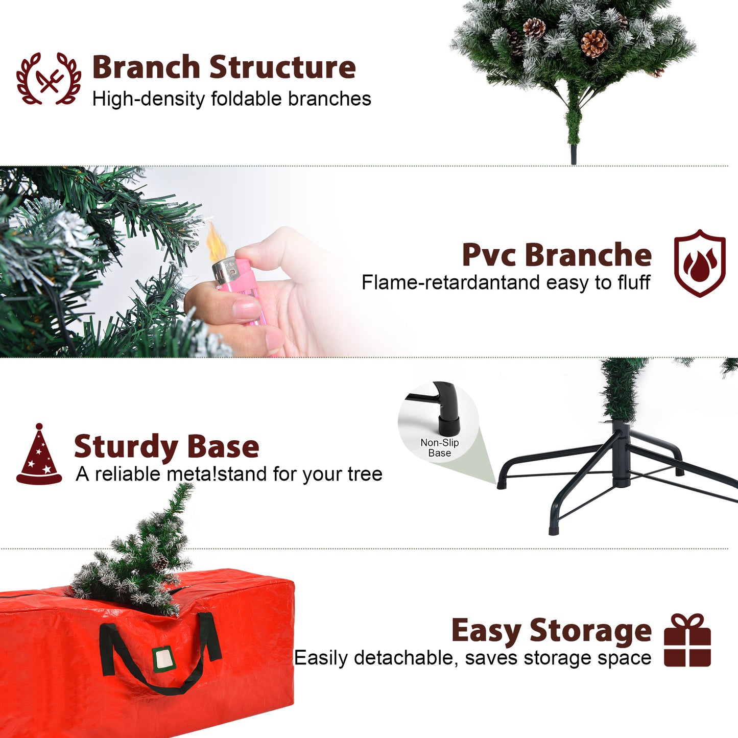 Yexmas 6ft Pre-Lit Christmas Tree, 8 Modes LED Lights, Artificial Xmas Tree with Large Storage Bag