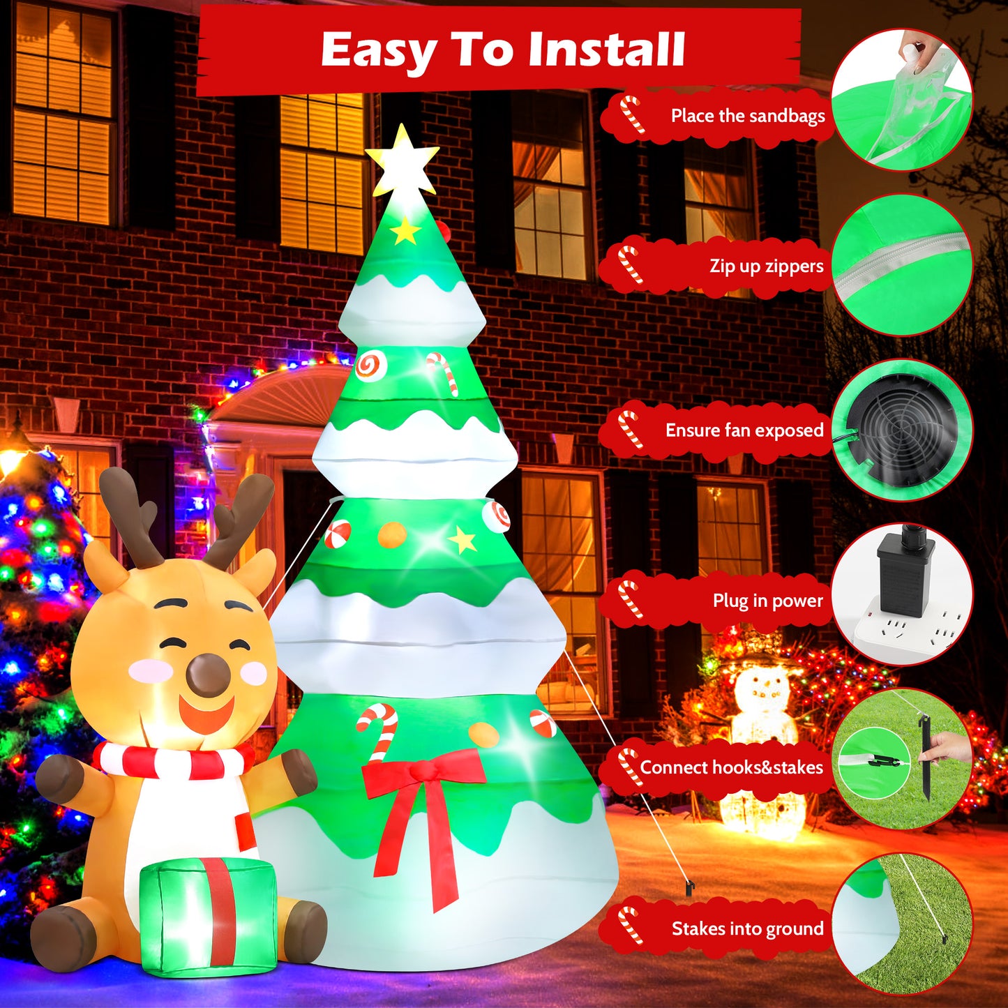 Lookfly 5.5 FT Large Outdoor Inflatable Christmas Tree with Santa Claus and Deer,Built-in LED Lights,Fun Blow Up Xmas Decor Suitable for Yard,Garden,Lawn