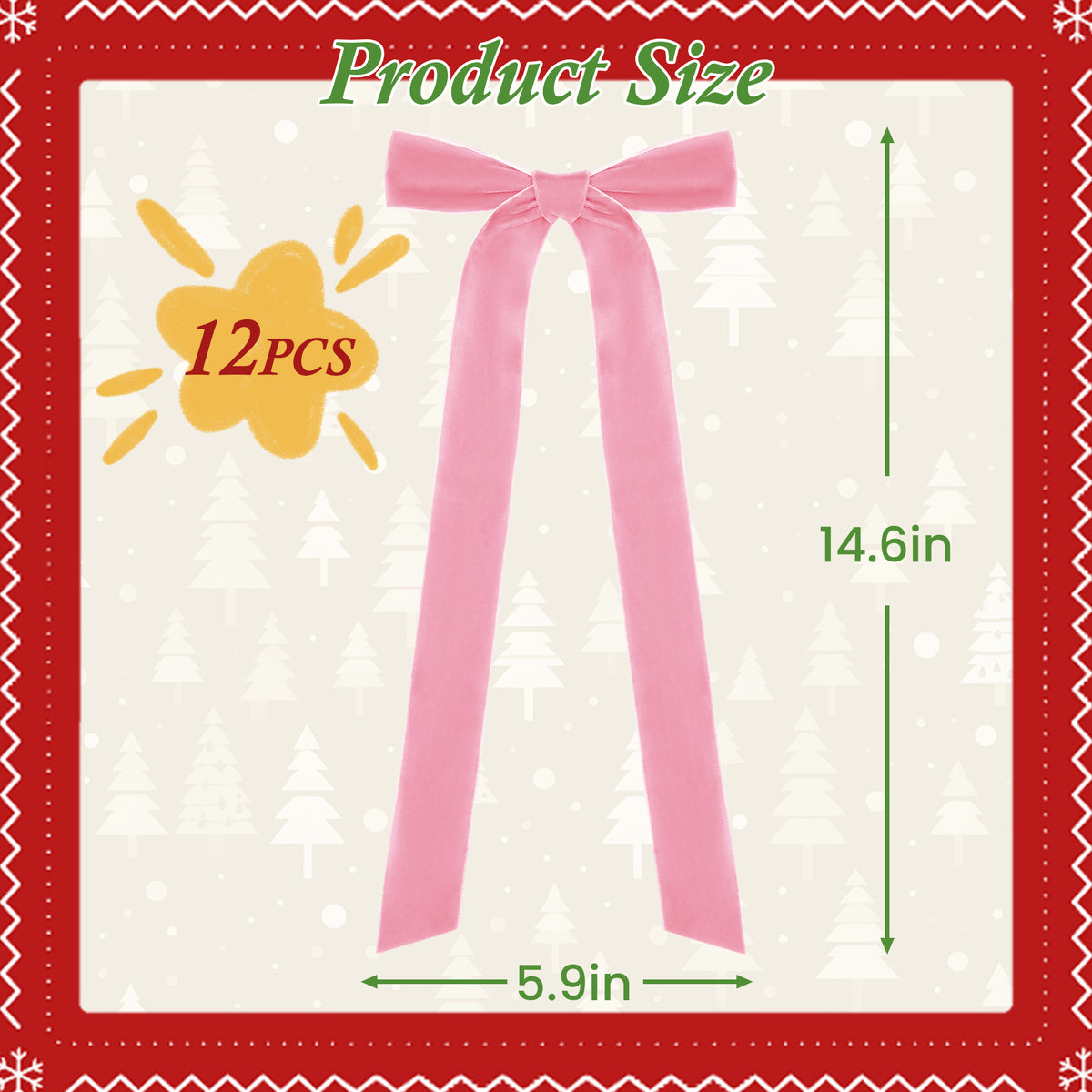 Yexmas 12pcs Burgundy Velvet Christmas Bows, Ribbon Bows Xmas Ornaments for Christmas Tree Home Party Staircase Door Wreath Garland Holiday Decor