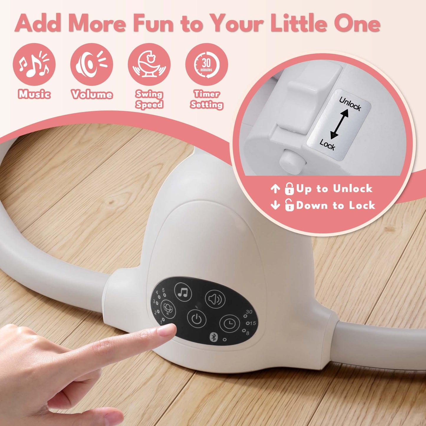 Babyeap Baby Swing for Infants, Electric Swing with Remote Control,5 Sway Speeds,Built-In Music,Pink