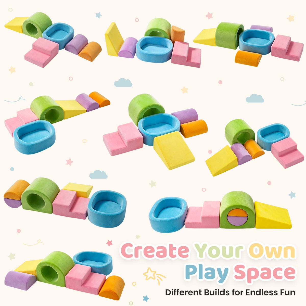 Yexmas 6-Piece Climbing Toys for Toddlers, Soft Foam Climbing Blocks with Ball Pit, Indoor Soft Play Set, Climb and Crawl Activity Play Gym Blocks for Boys Girls