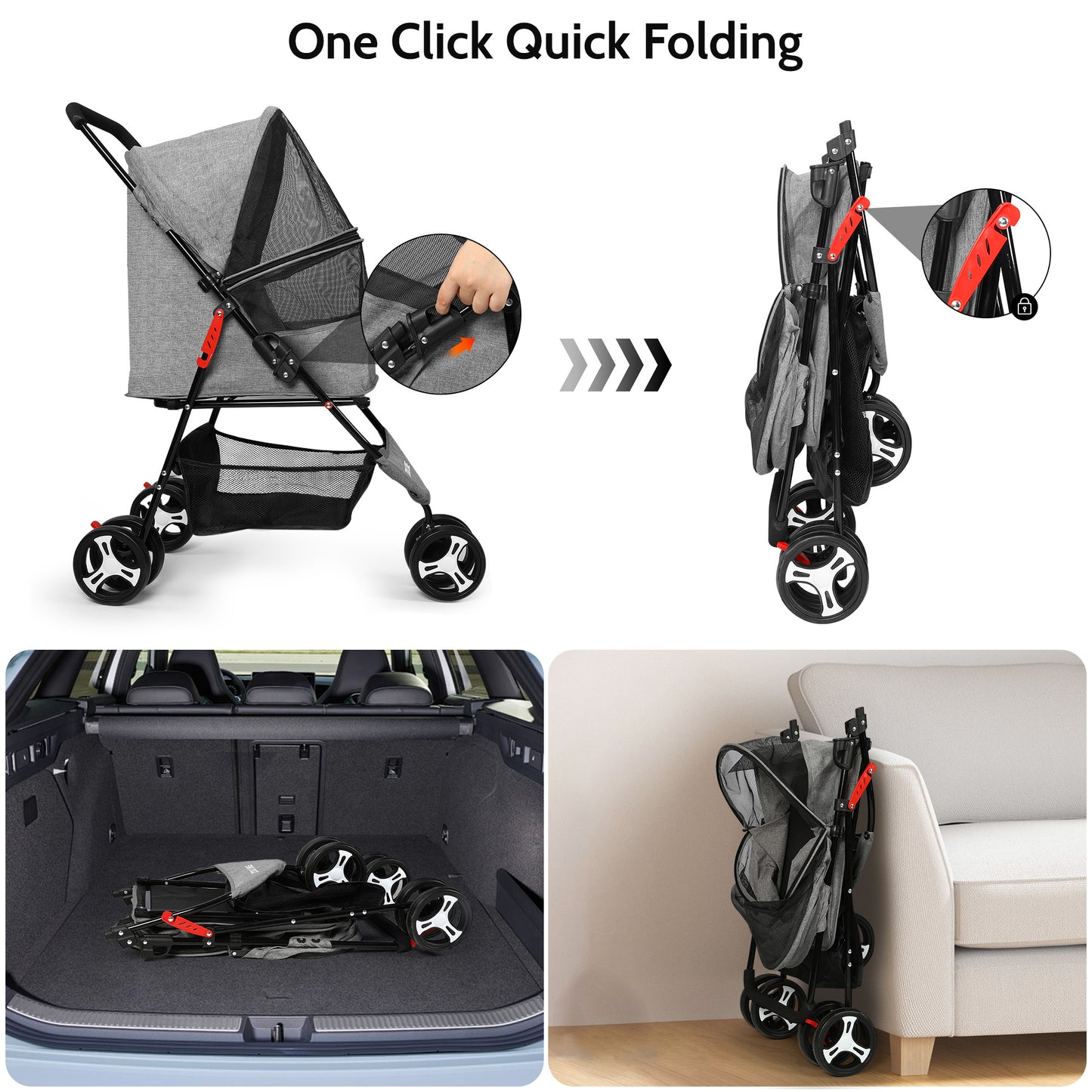 Zoolike 3 Wheel Pet Stroller Cat Dog Stroller Foldable Jogging Travel Perros Carrier for Small Medium Dogs，Puppy Stroller,Black