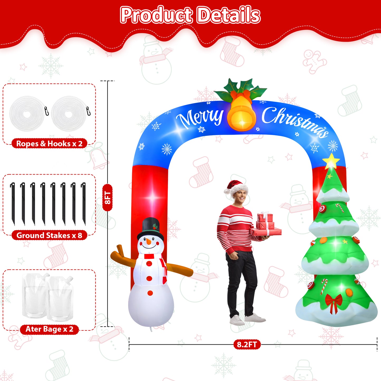 Lookfly 8FT Christmas Inflatable Archway with Snowman & Christmas Tree,Blow Ups Xmas Inflatable with LED Lights,Outdoor Decor for Xmas Holiday Party Yard Garden Lawn