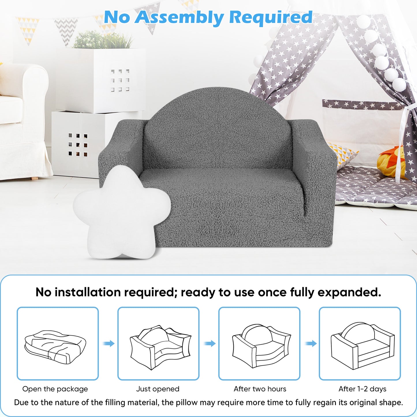 babyeap Kids Couch,2-in-1 Soft Toddler Couch Fold Out,Convertible Sofa to Lounger,Gifts for Kids Girl Boys,Dark Gray