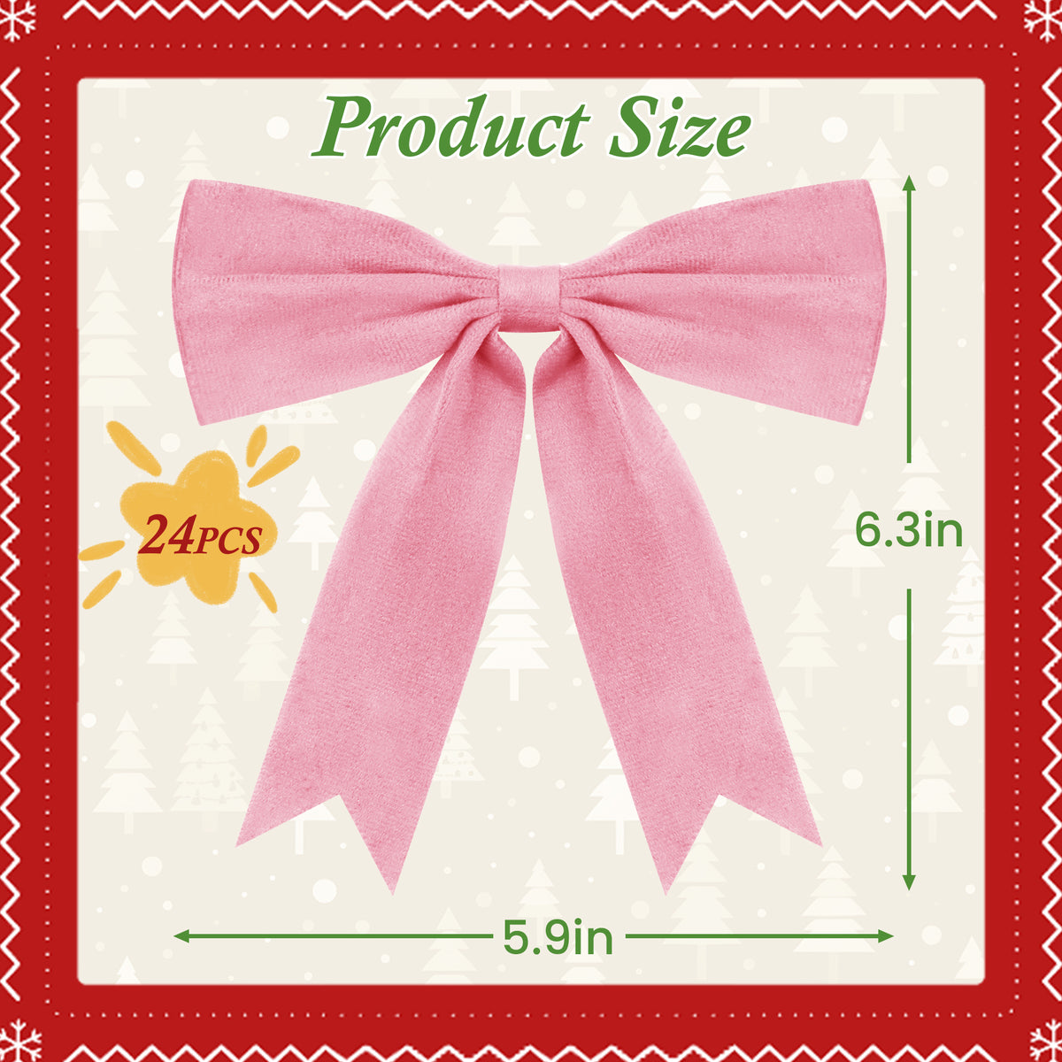 Yexmas 24pcs Burgundy Velvet Christmas Bows, Xmas Ribbon Bows Ornaments for Christmas Tree, Gift Wrapping,Crafts,Party, Wreath Garland Holiday Decor