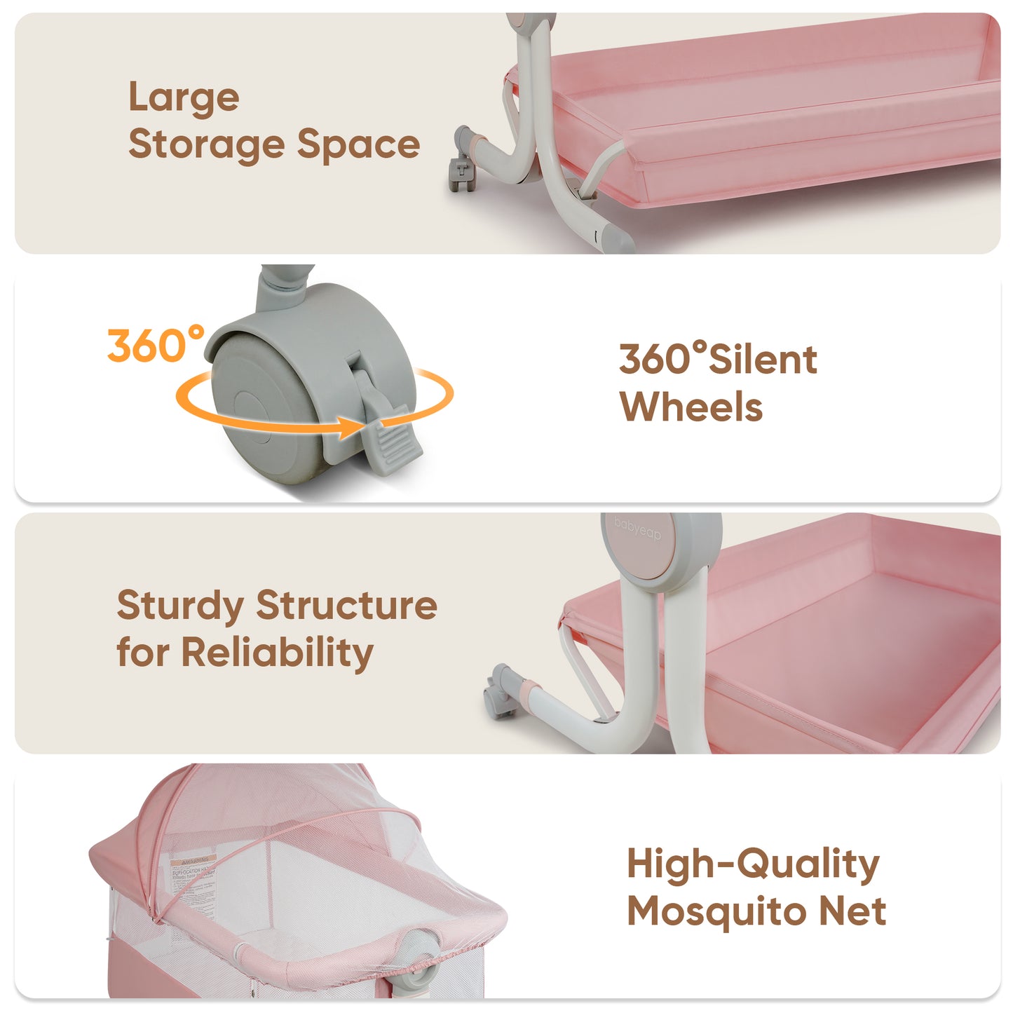 Babyeap 3 in 1 Baby Bassinet,Baby Basinet Bedside Sleeper, Standalone Baby Crib,6 Height Adjustable Portable Crib for Newborn