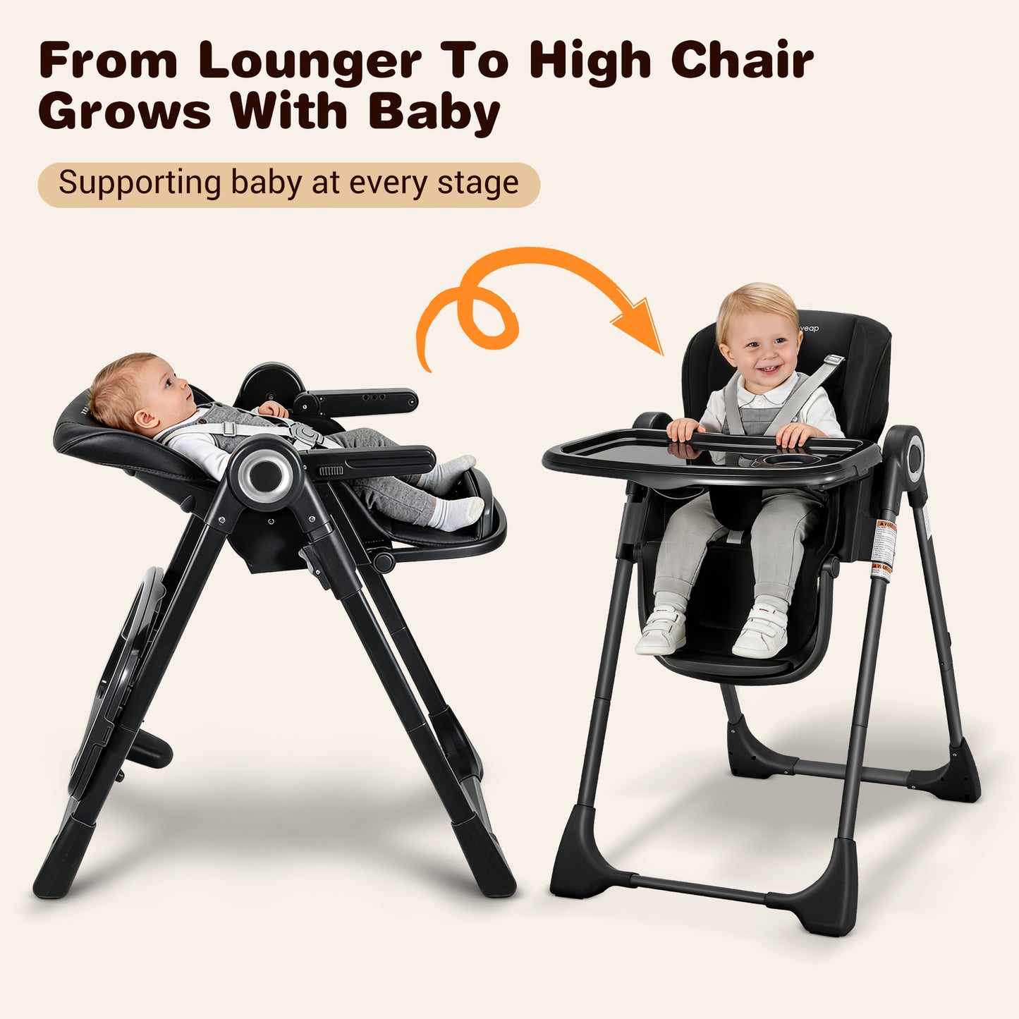 Babyeap Baby High Chair, Convertible Adjustable Feeding Chair with Removable Double Tray, Adjustable & Foldable Design Converts to Toddler Chair, for Babies & Toddlers,Gray