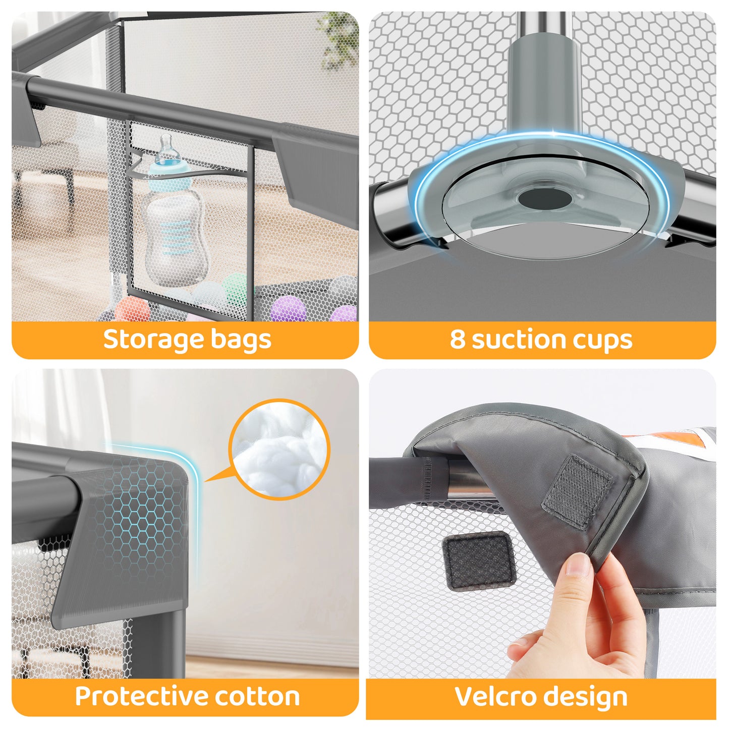 babyeap Baby Playpen with Basketball Hoop,Playpen for Babies and Toddlers,Hexagonal Fence Baby Play Yards,Dark Gray