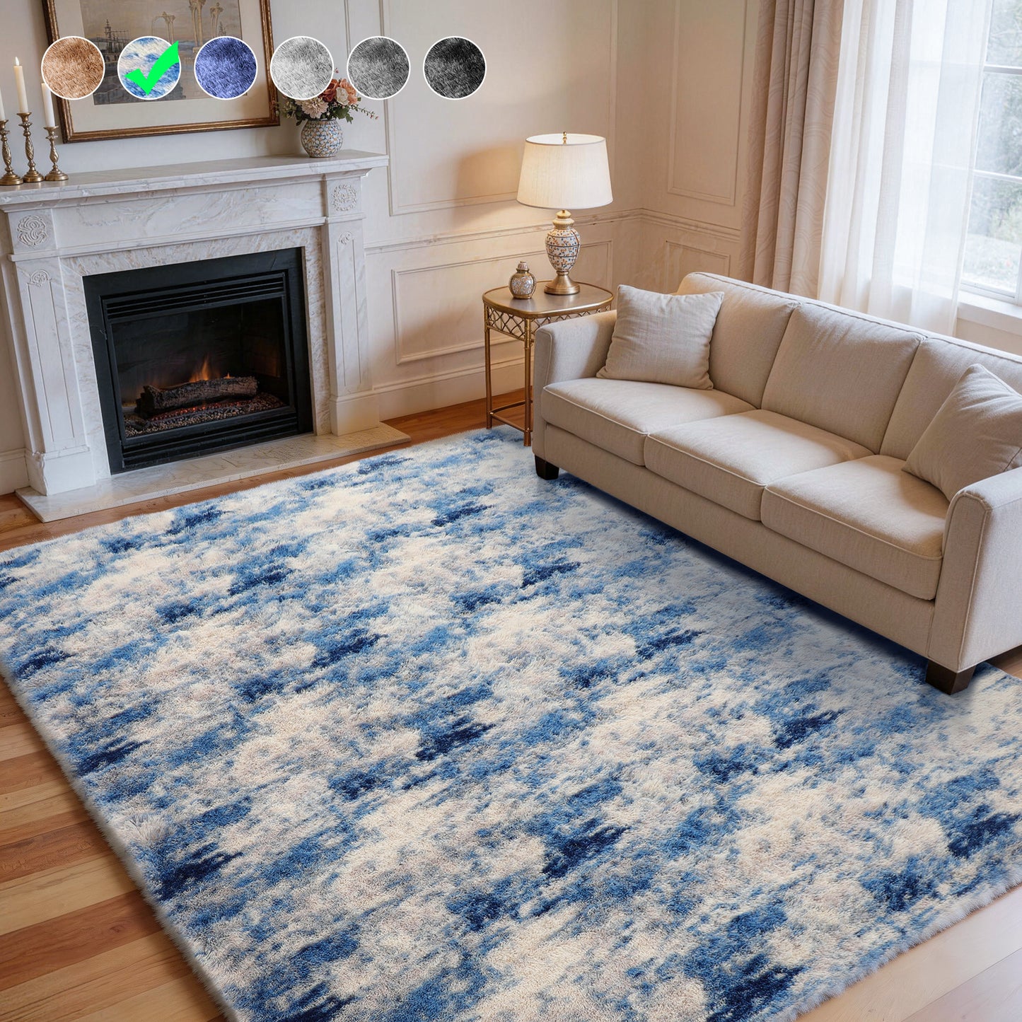 Cozydesg 4ftx6ft Large Area Rugs,Shag Fluffy Rugs for Living Room Bedroom, Modern Indoor Floor Rugs Soft Carpet Home Decro,Light Blue