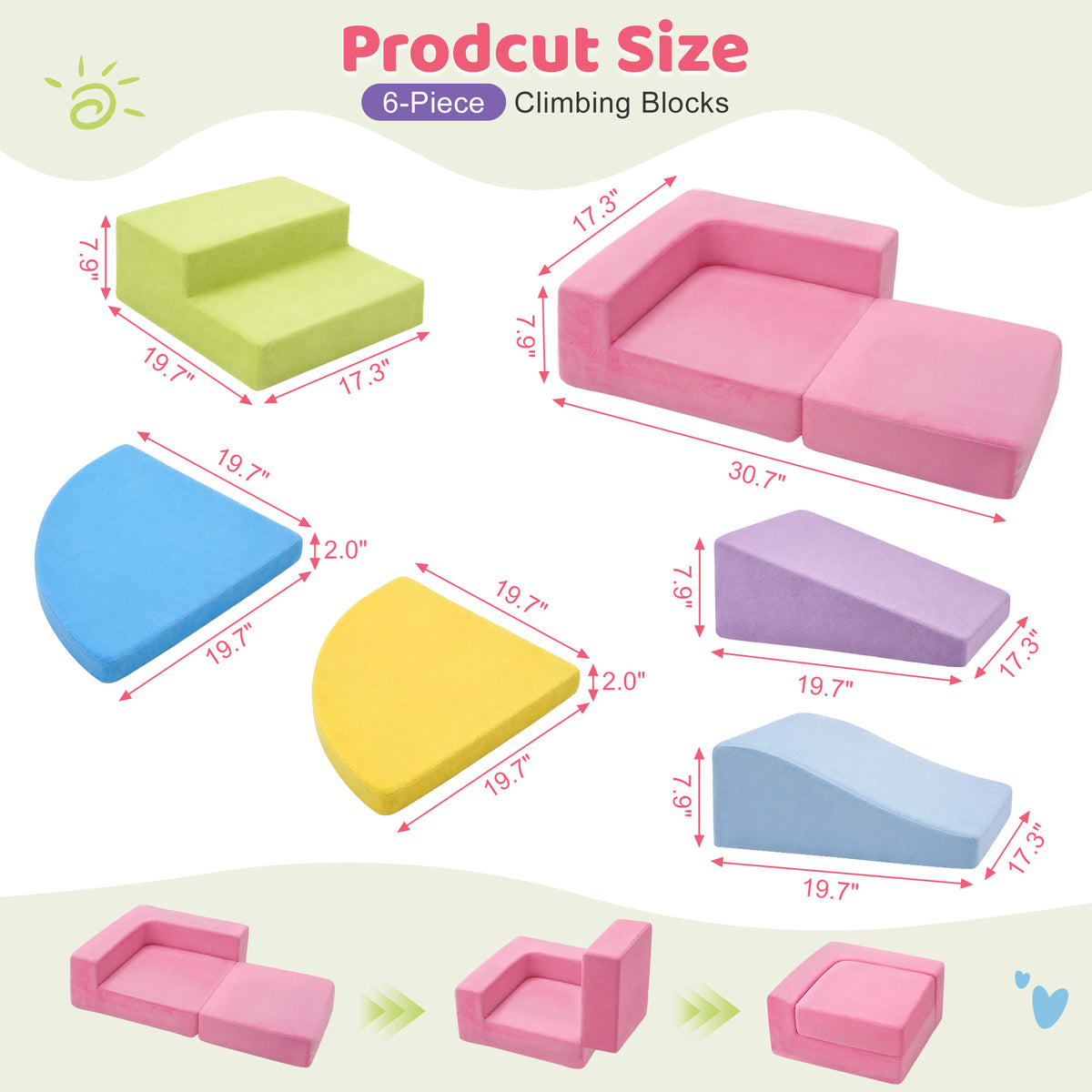 Yexmas 6-Piece Climbing Toys for Toddlers, Soft Foam Climbing Blocks, Indoor Toddler Soft Play Set for Crawling, Climbing&Sliding