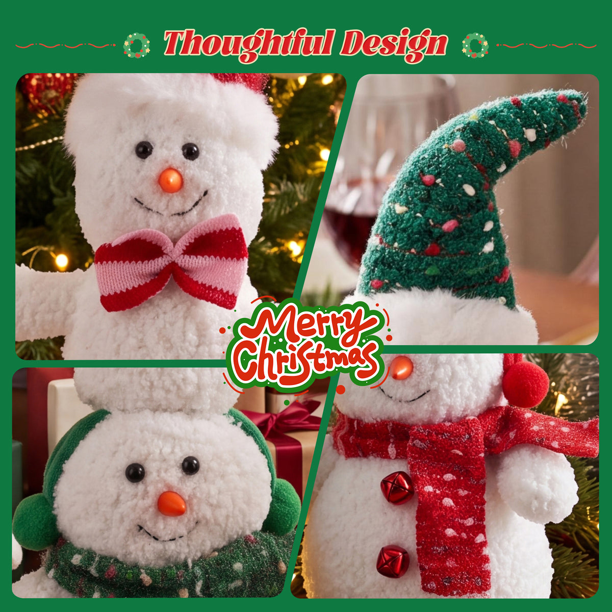 Yexmas 2pcs Snowman Plush Christmas Decorations, Handmade Snowman Figurine, Stuffed Doll Xmas Ornaments for Tabletop Home Fireplace Party Indoor Holiday Party Decor