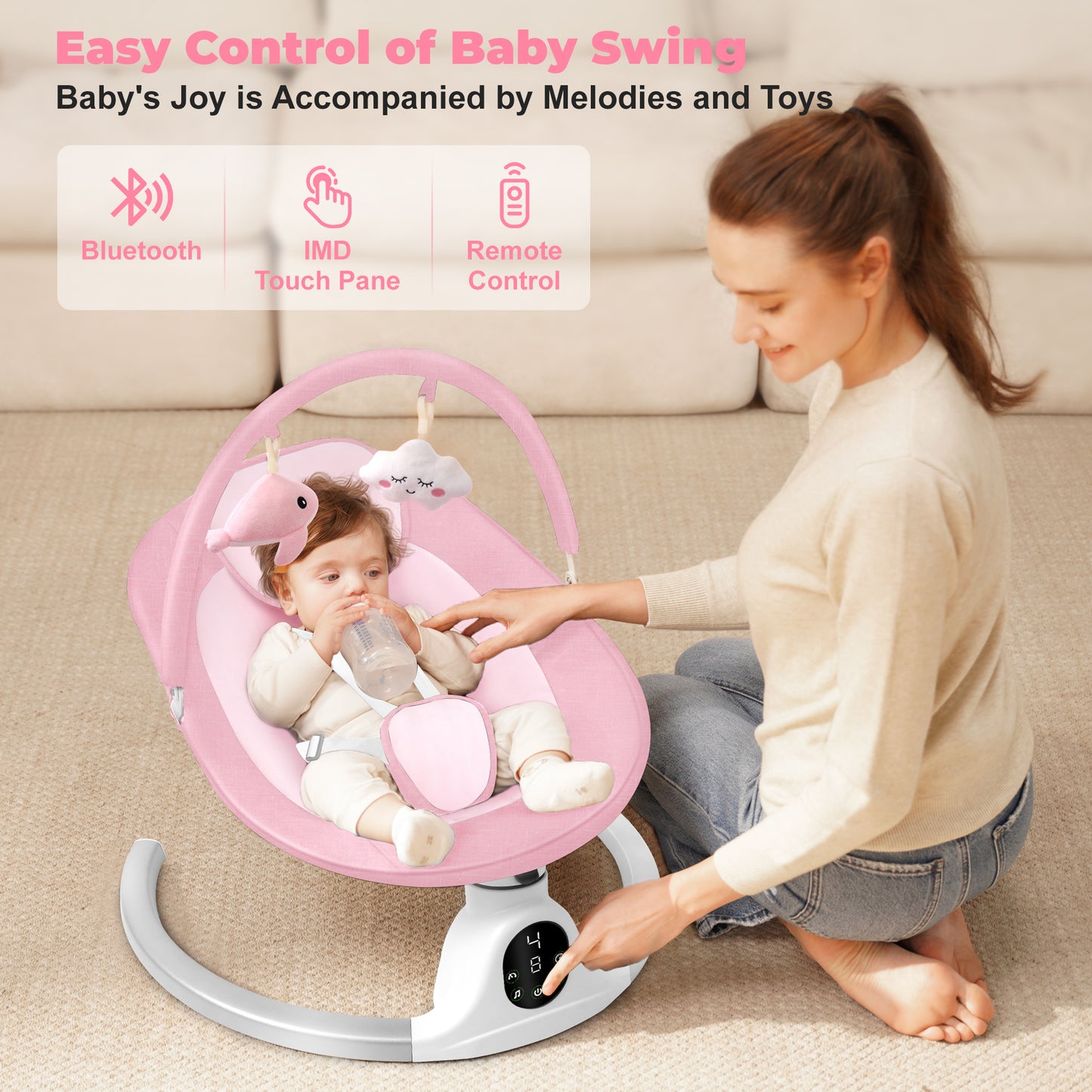Babyeap Baby Swing for Infants, Electric Swing with 5 Sway Speed, 10 Lullabies, Black