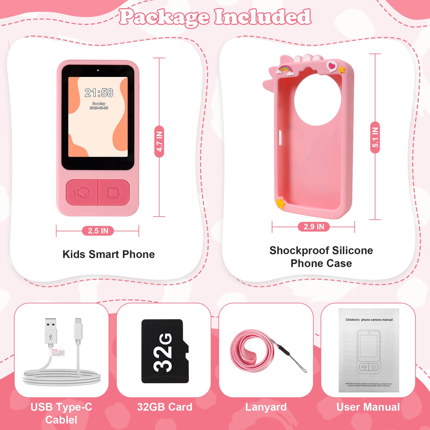 Lookfly Kids Smart Phone,2.8" Touchscreen Toddler Learning Play Toy Phone with Dual Camera,Kids Cell Phone for 3 4 5 6 7 8 Year Old Girls Boys,Pink