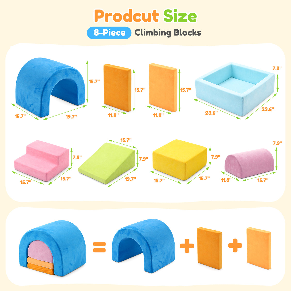 Yexmas 8-Piece Toddlers Climbing Toys, Soft Foam Climbing Blocks with Ball Pit, Indoor Climb and Crawl Activity Play Gym Set for Toddlers