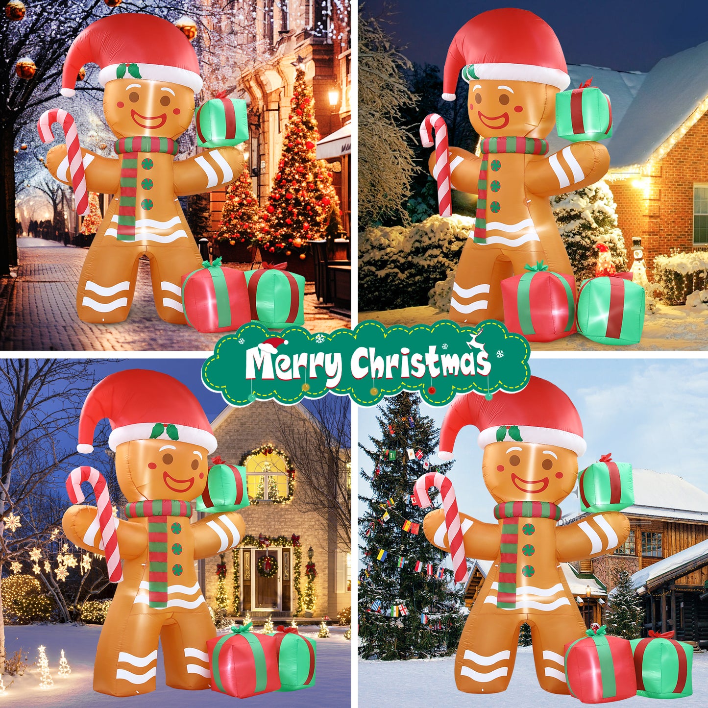 8FT Christmas Inflatables Gingerbread Man Outdoor Decorations, Christmas Blow Up Yard Decorations with Build-in LEDs, Inflatable Christmas Decorations Outdoor for The Yard, Lawn, Garden