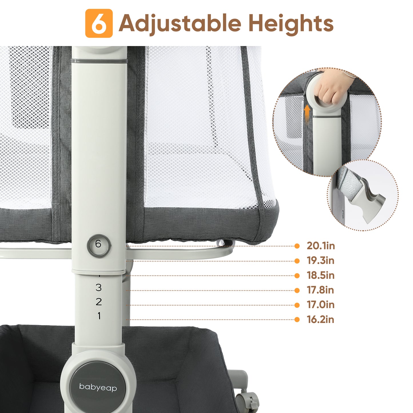 Babyeap 3 in 1 Baby Bassinet,Baby Basinet Bedside Sleeper, Standalone Baby Crib,6 Height Adjustable Portable Crib for Newborn