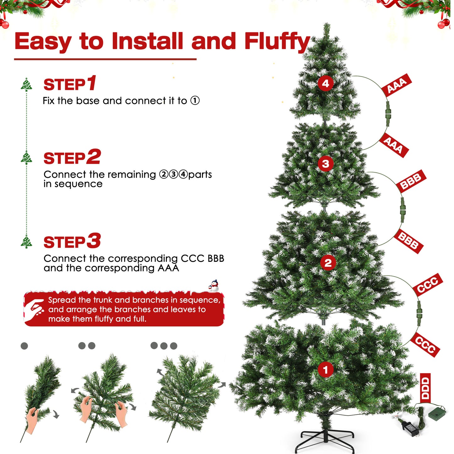 Yexmas 9ft Pre-Lit Green Christmas Tree, 11 Modes Colored LED Lights, Artificial Xmas Tree with Large Storage Bag