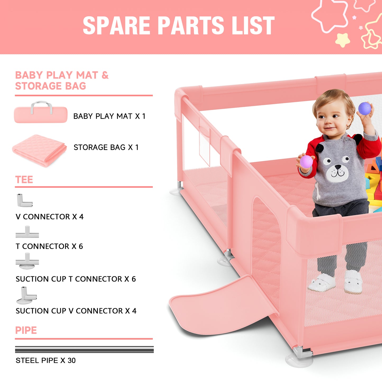 Babyeap Large Baby Playpen with Mat,71"x50"Playpen for Babies and Toddlers,Baby Play Yard Baby Fence Play Area Indoor Outdoor,Pink