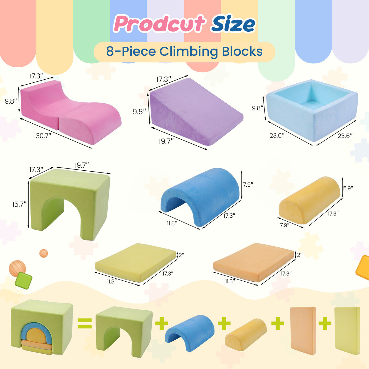 Yexmas 8-Piece Toddlers Climbing Toys, Soft Foam Climbing Blocks with Ball Pit, Kids Indoor Climbing Crawling Activity Soft Play Set