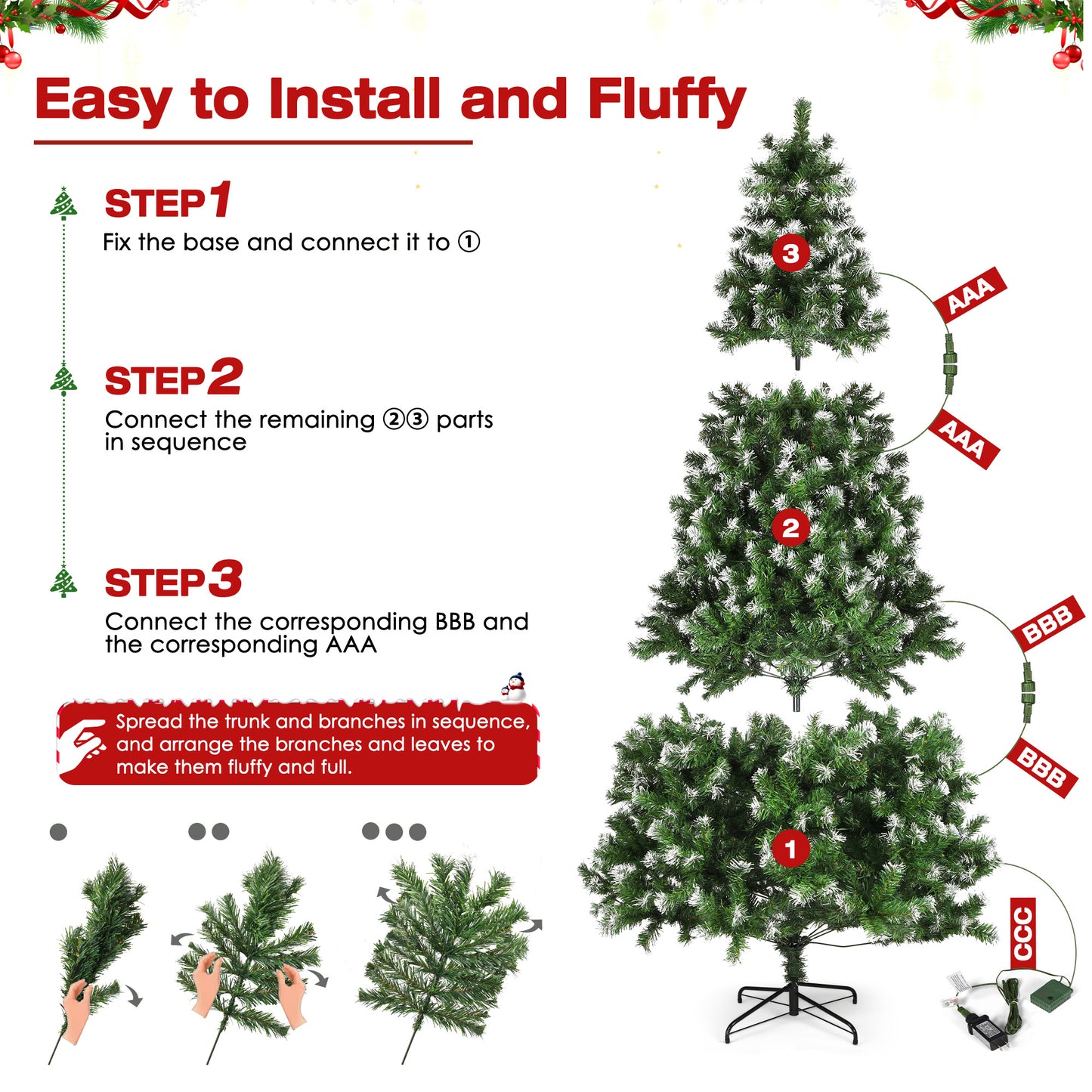 Yexmas 6ft Pre-Lit Green Christmas Tree, 11 Modes Colored LED Lights, Artificial Xmas Tree with Large Storage Bag