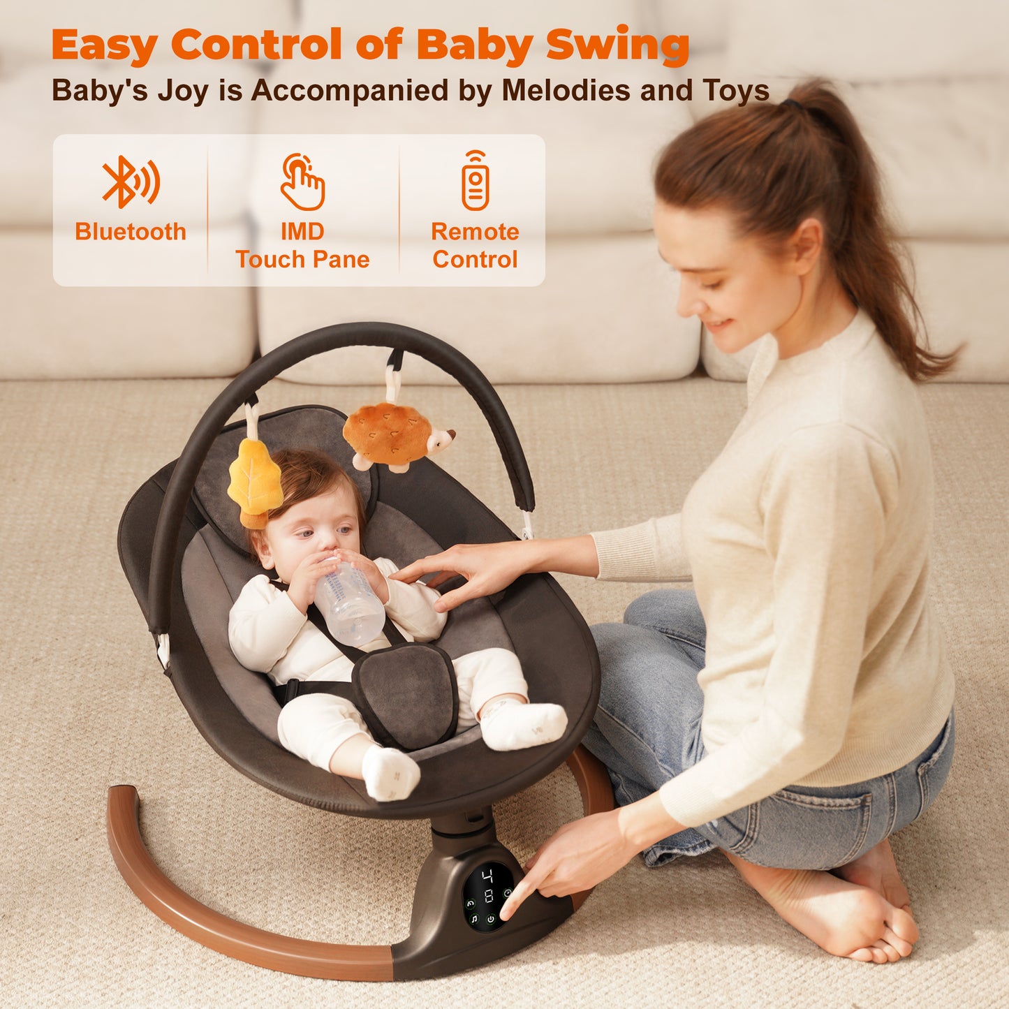 Babyeap Baby Swing for Infants, Electric Swing with 5 Sway Speed, 10 Lullabies, Black
