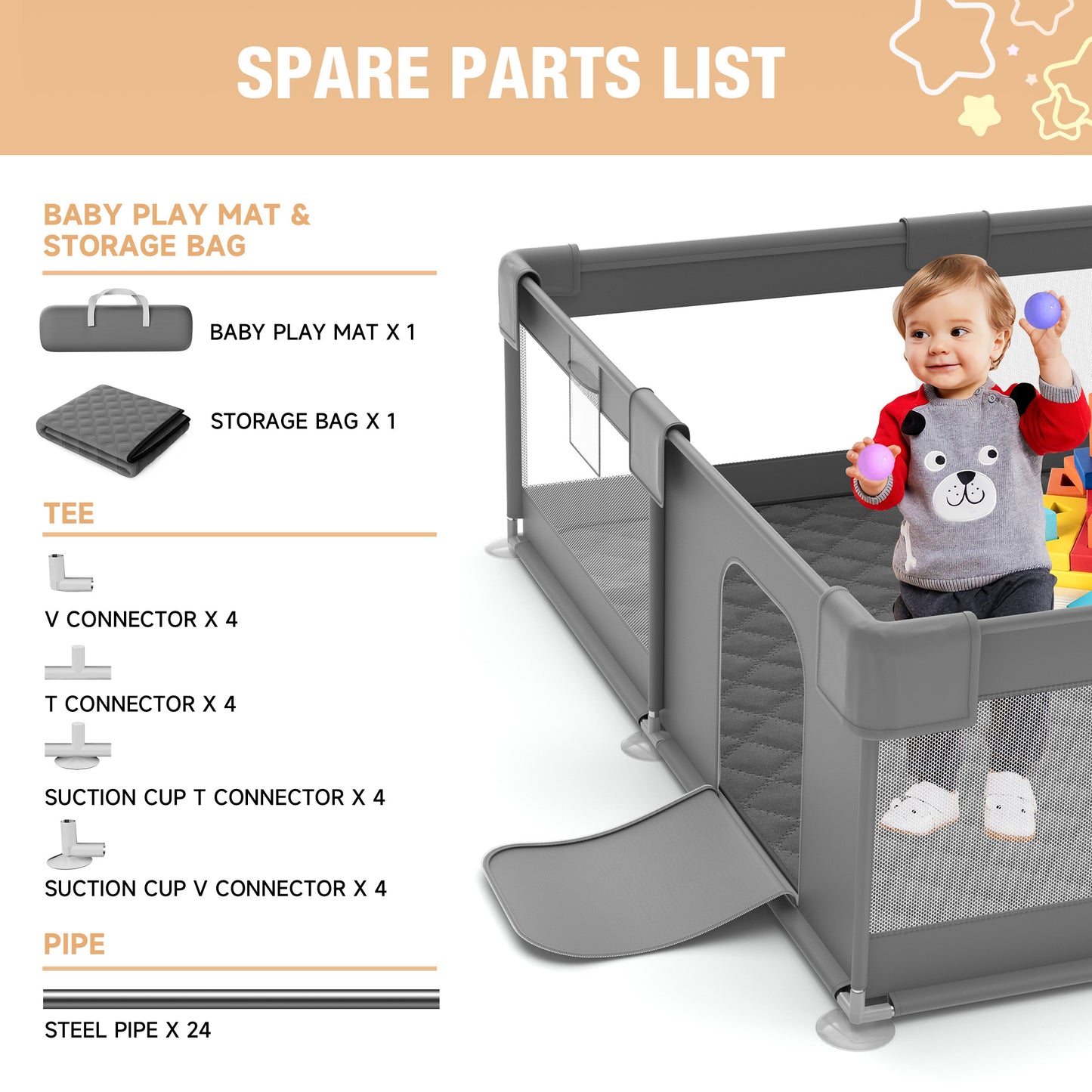 Babyeap Baby Playpen With Mat,50"x50"Play Pen for Babies and Toddlers,Play Yard With Gate for Indoor Outdoor,Dark Gray
