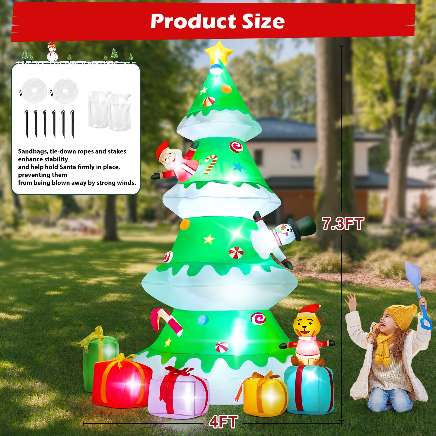 Lookfly 7.3ft Large Outdoor Christmas Inflatable Tree with Santa Claus A
