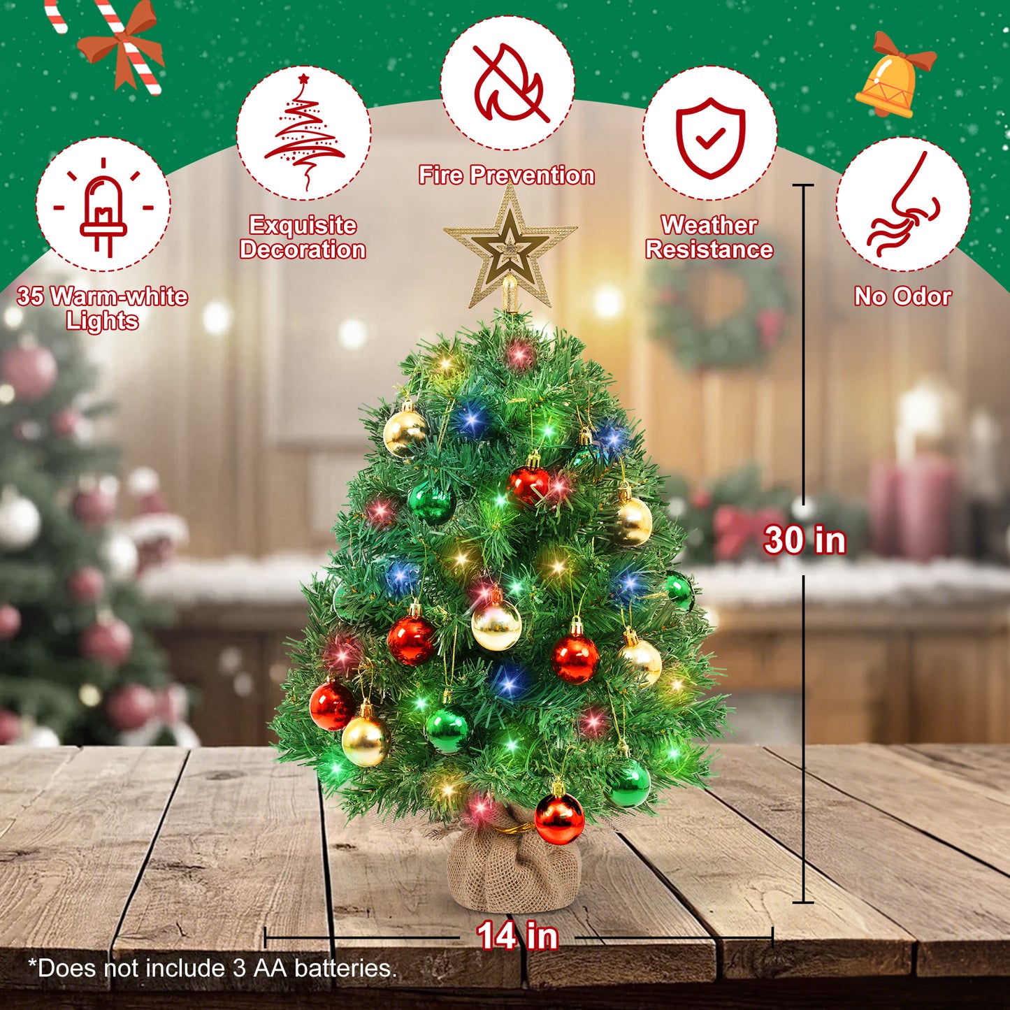 Yexmas 2PCS Pre-lit Artificial Mini Christmas Tree,30 Inch Small Tabletop Xmas Tree for Indoor Outdoor Christmas Decor