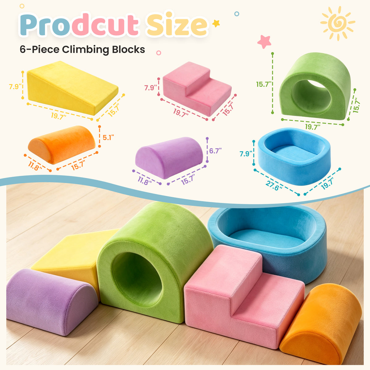 Yexmas 6-Piece Climbing Toys for Toddlers, Soft Foam Climbing Blocks with Ball Pit, Indoor Soft Play Set, Climb and Crawl Activity Play Gym Blocks for Boys Girls
