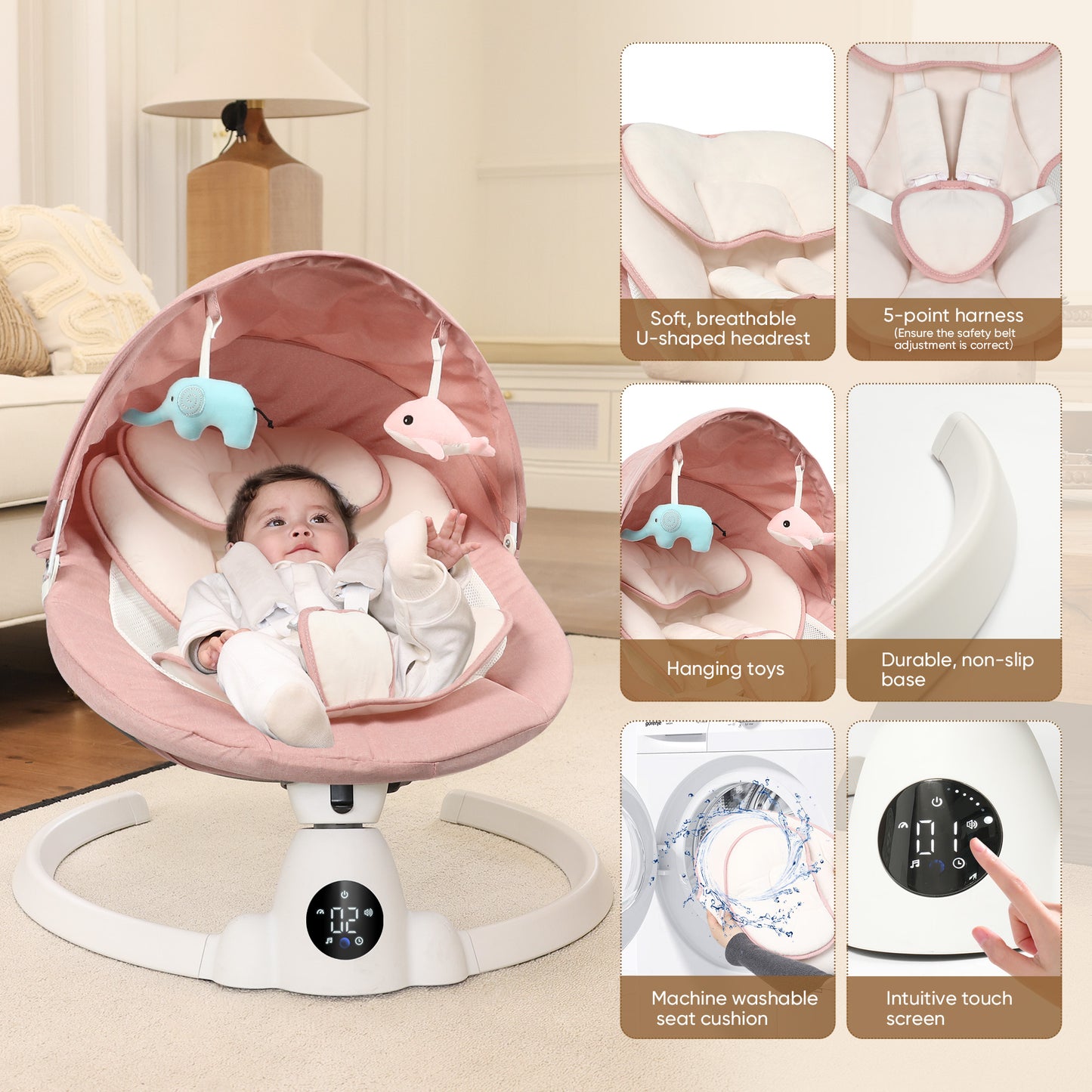 Babyeap Baby Swing for Infants - Smart Electric Swing with Bluetooth Control 5-point Harness,5 Sway Speed,10 Lullabies(Gray)
