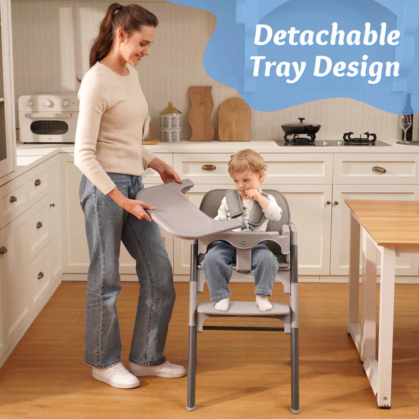 Babyeap Baby High Chair, Adjustable and Convertible Highchair for Babies and Toddlers, Foldable Design, Gray