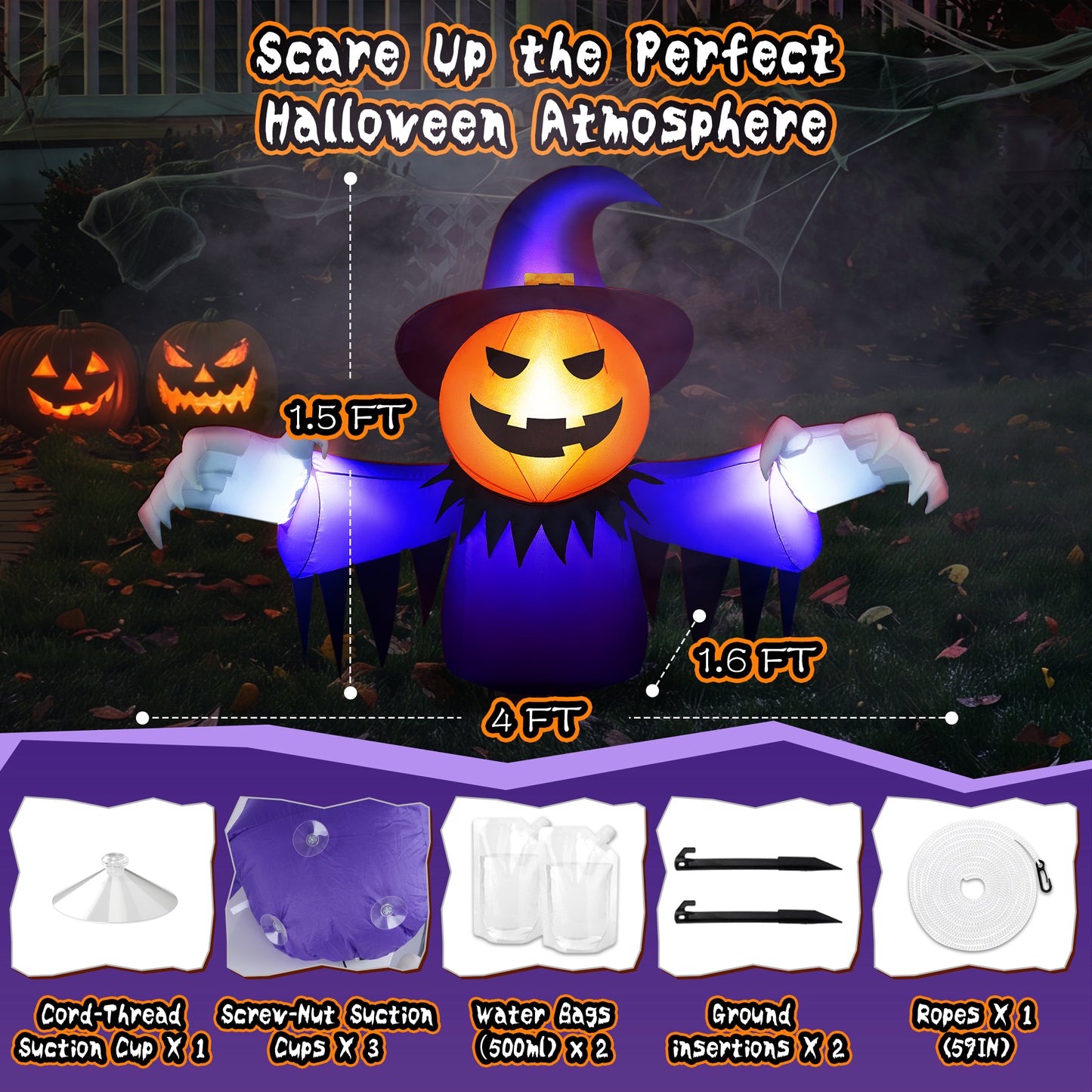 Yexmas 2-in-1 Halloween Inflatable Pumpkin Ghost,4 FT Halloween Window Decoration, Blow Up Outdoor Halloween Decor for Yard, Garden, Lawn, Porch,Indoor Outdoor Party