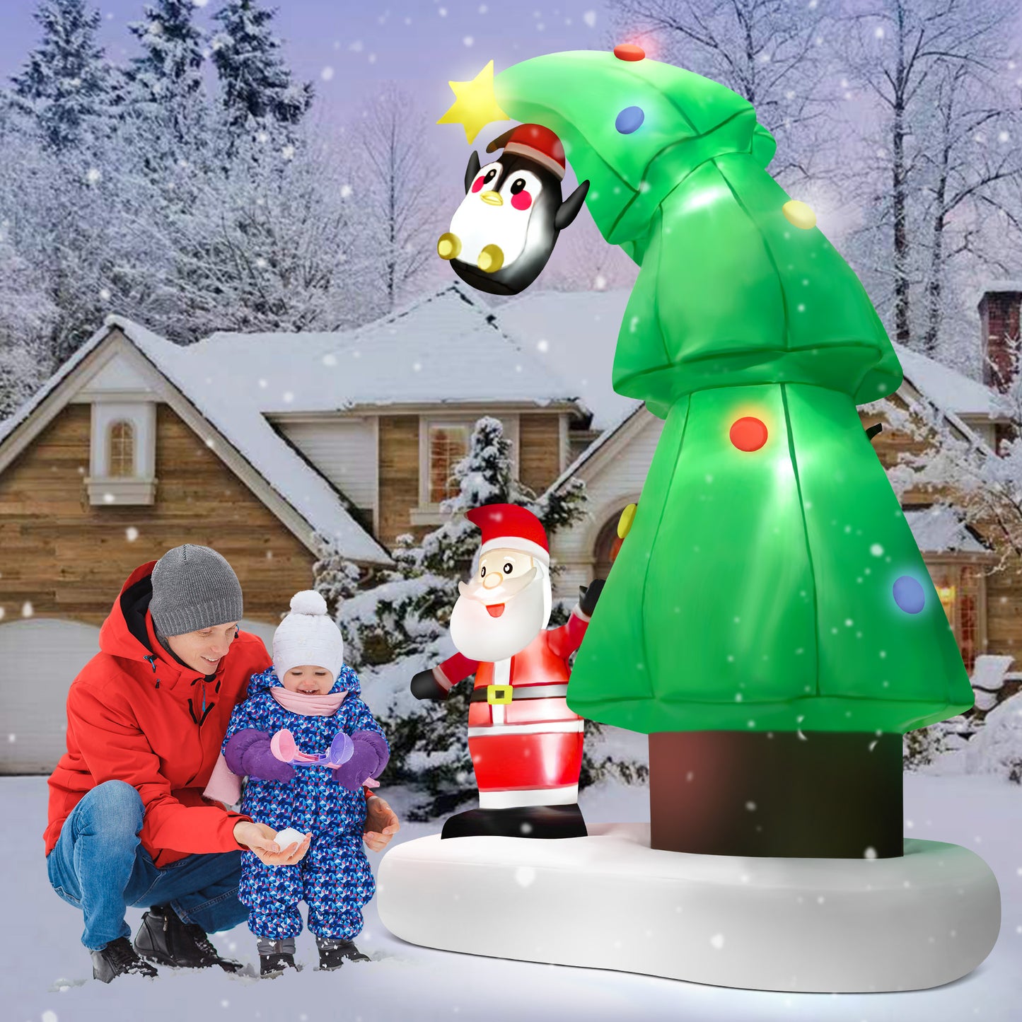 Lookfly 6FT Christmas Tree Inflatables Outdoor Decorations with Santa Claus & Penguin,Christmas Blow Up with LED Lights for Indoor Outdoor Xmas Decoration
