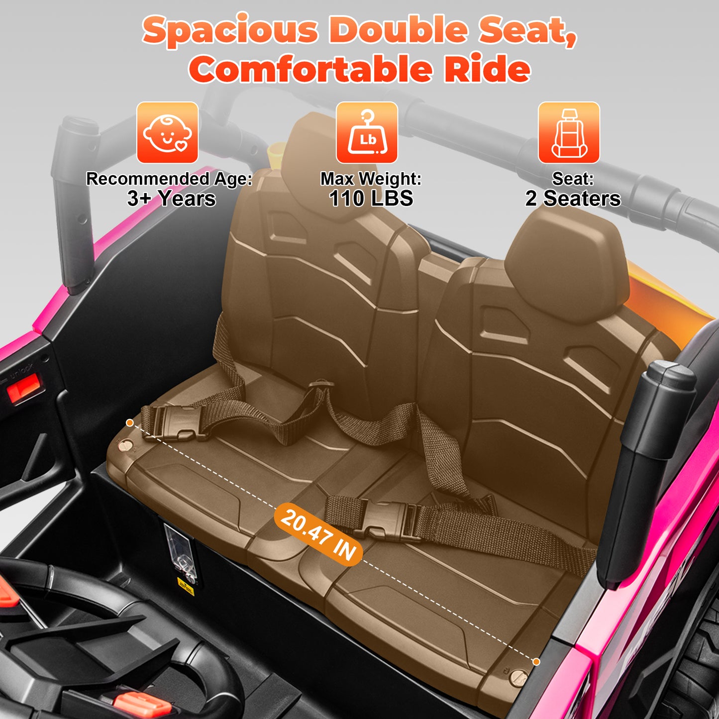 Yexmas 24V Kids Ride on Car Truck,2 Seater Kids Electric Car with Remote Control,Toddler Ride on Car with 110lb Weight Capacity,Pink