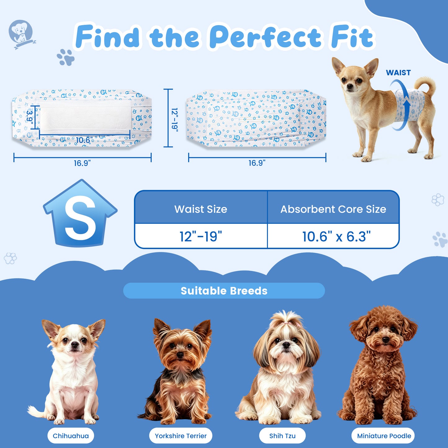 Zoolike Disposable Male Dog Diapers, Small Male Dog Wraps with Super-Absorbent,LeakProof&Wetness Indicator, 50 Count
