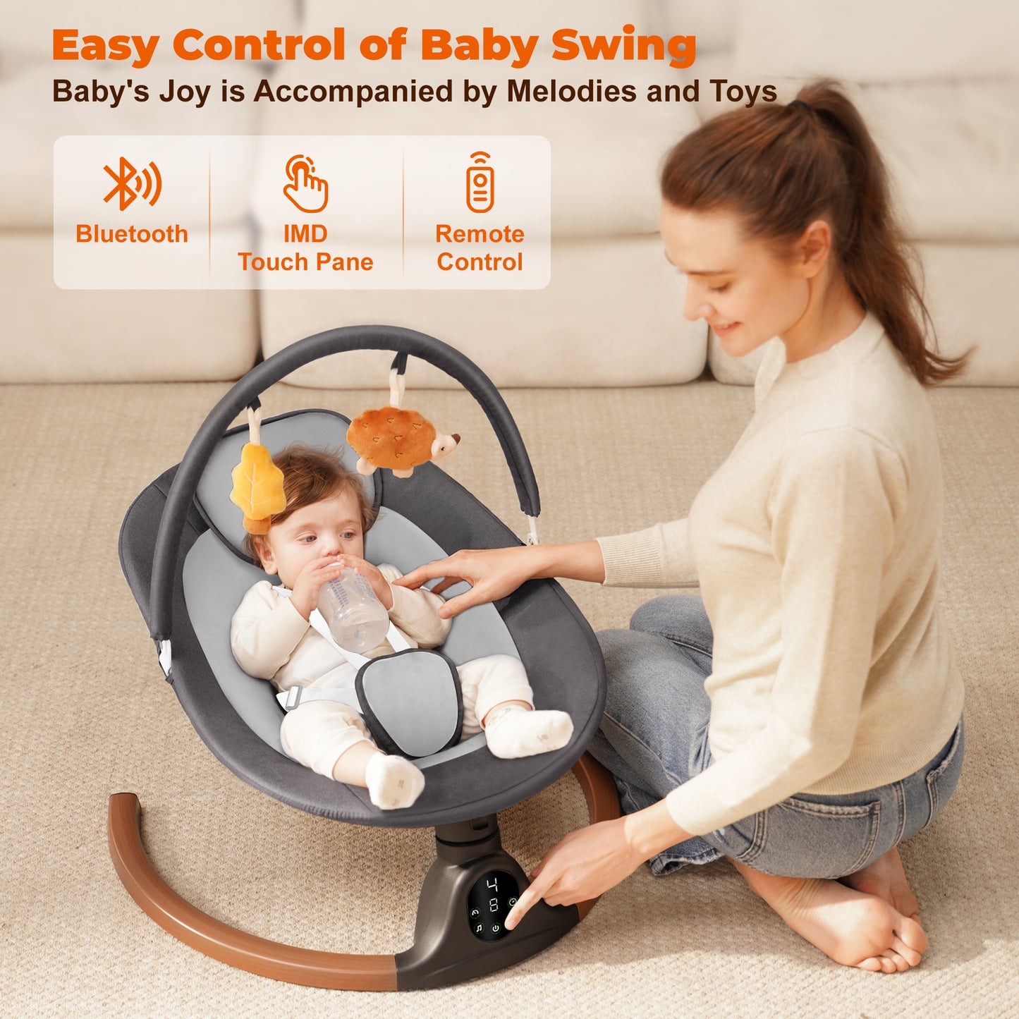 Babyeap Baby Swing for Infants, Electric Swing with 5 Sway Speed, 10 Lullabies, Black