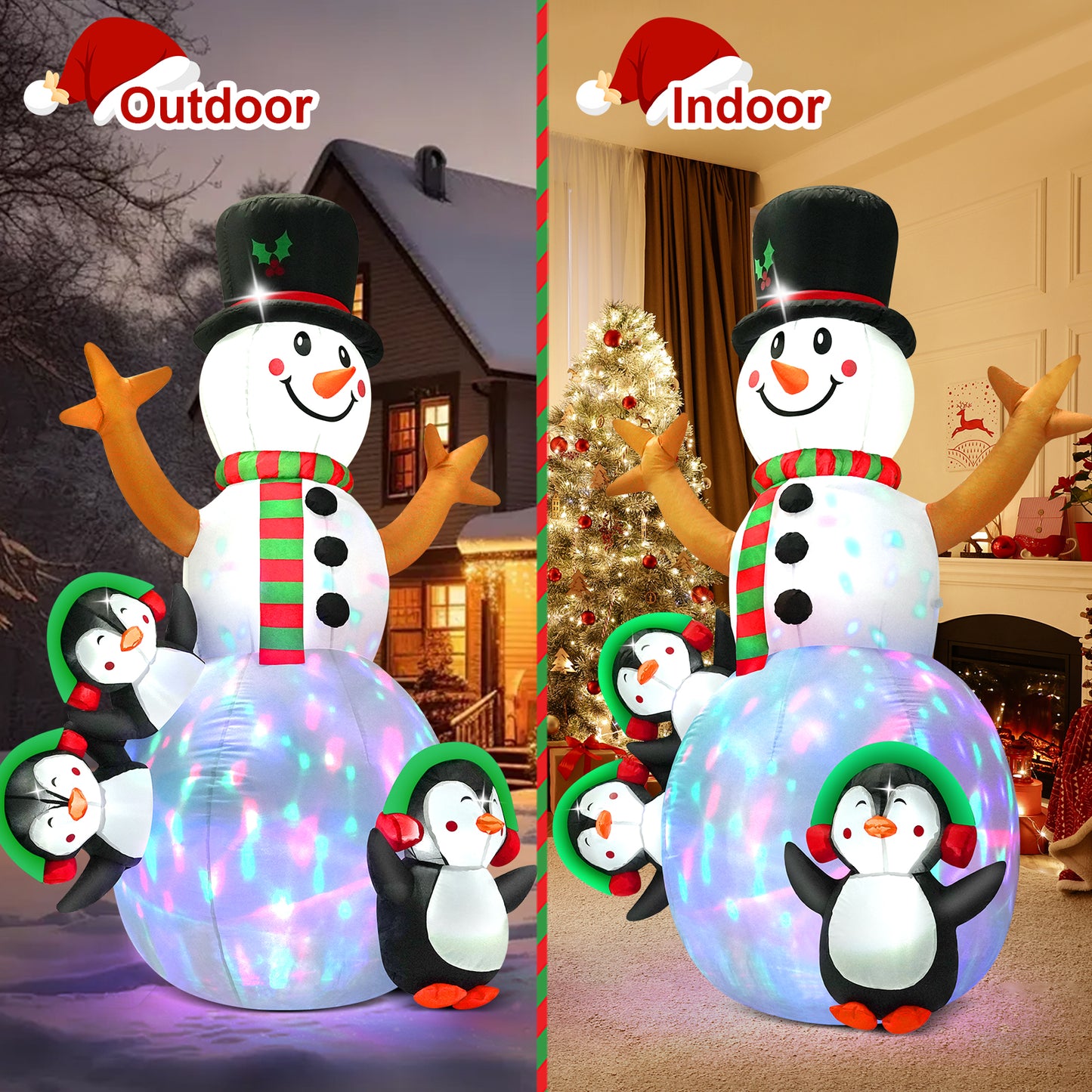 LOOKFLY 6.3  ft Christmas Snowman Inflatable Outdoor Decoration with Build-in Multicolor LEDs, Snowman Penguin Blow up Inflatables for Xmas Party
