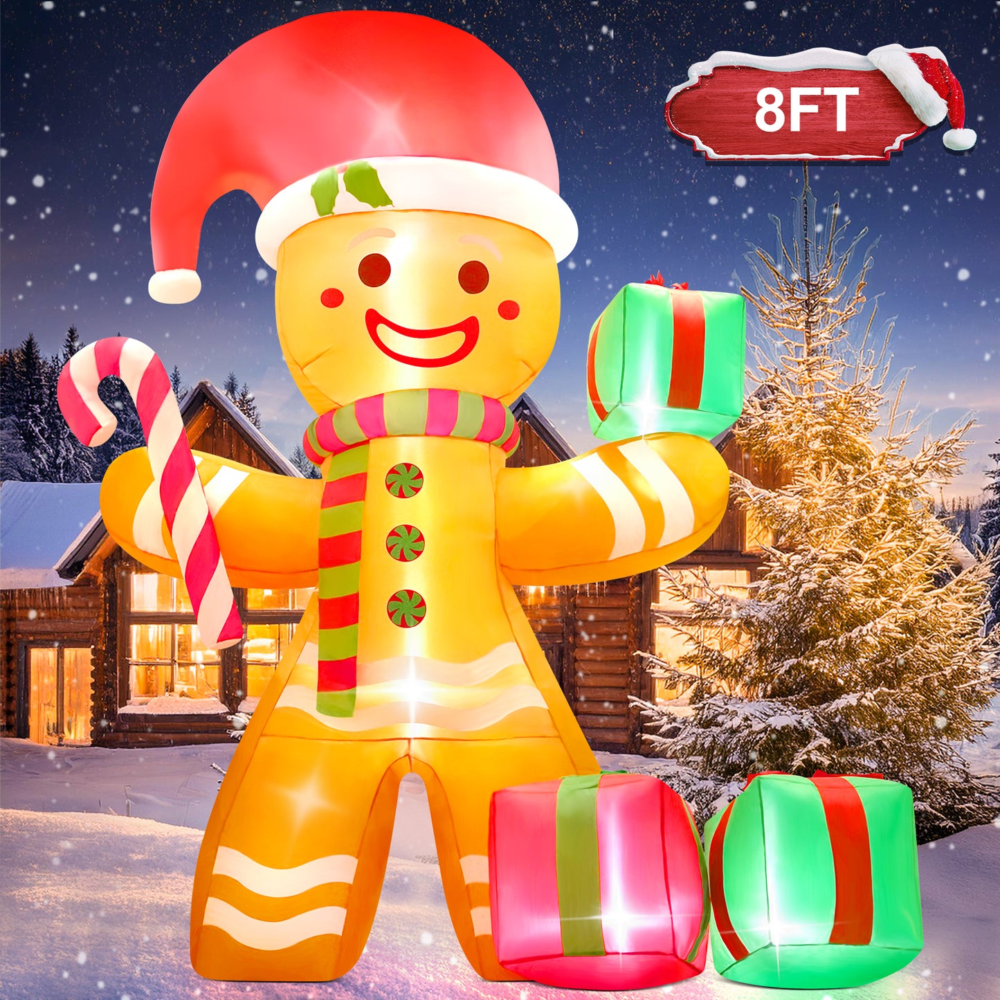 Yexmas 8 ft Christmas Inflatables Gingerbread Man Outdoor Decorations, Blow up Yard Christmas Decorations with Build-in LEDs for The Yard Lawn Garden