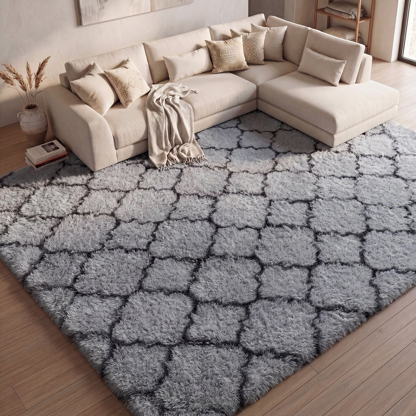 CozyDesg Soft Area Rugs for Living Room Bedroom,4ftx6ft Large Rug Fluffy Fuzzy Shag Shaggy Soft Plush Carpet,Black & Gold