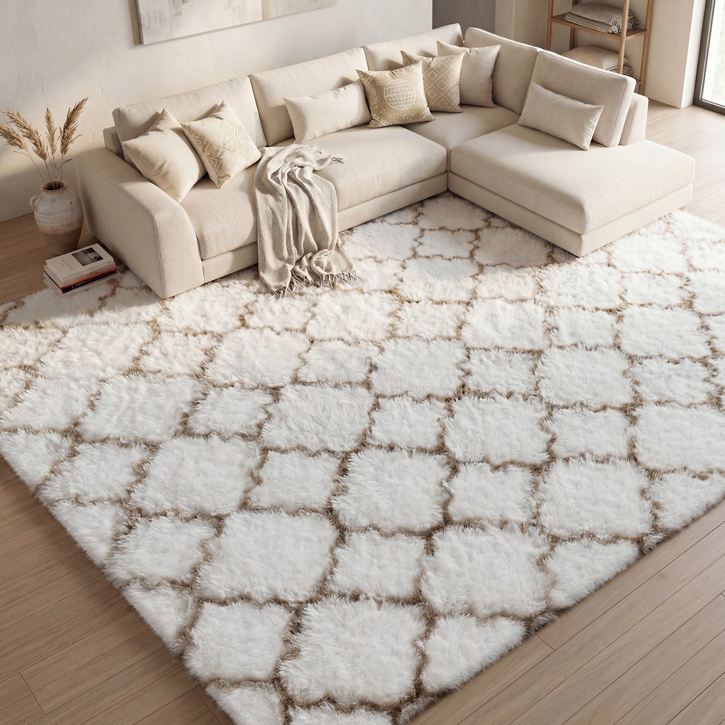 CozyDesg Soft Area Rugs for Living Room Bedroom,4ftx6ft Large Rug Fluffy Fuzzy Shag Shaggy Soft Plush Carpet,Black & Gold