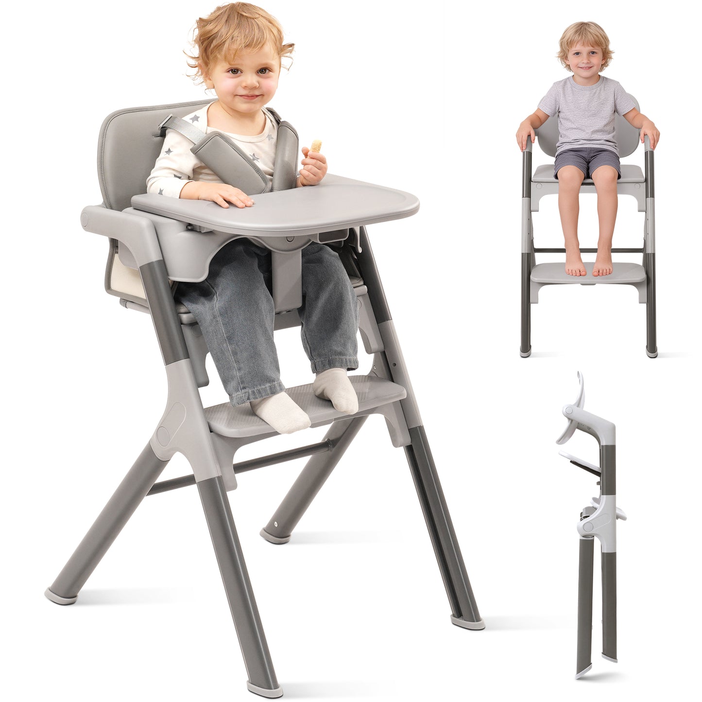 Babyeap Baby High Chair, Adjustable and Convertible Highchair for Babies and Toddlers, Foldable Design, Gray