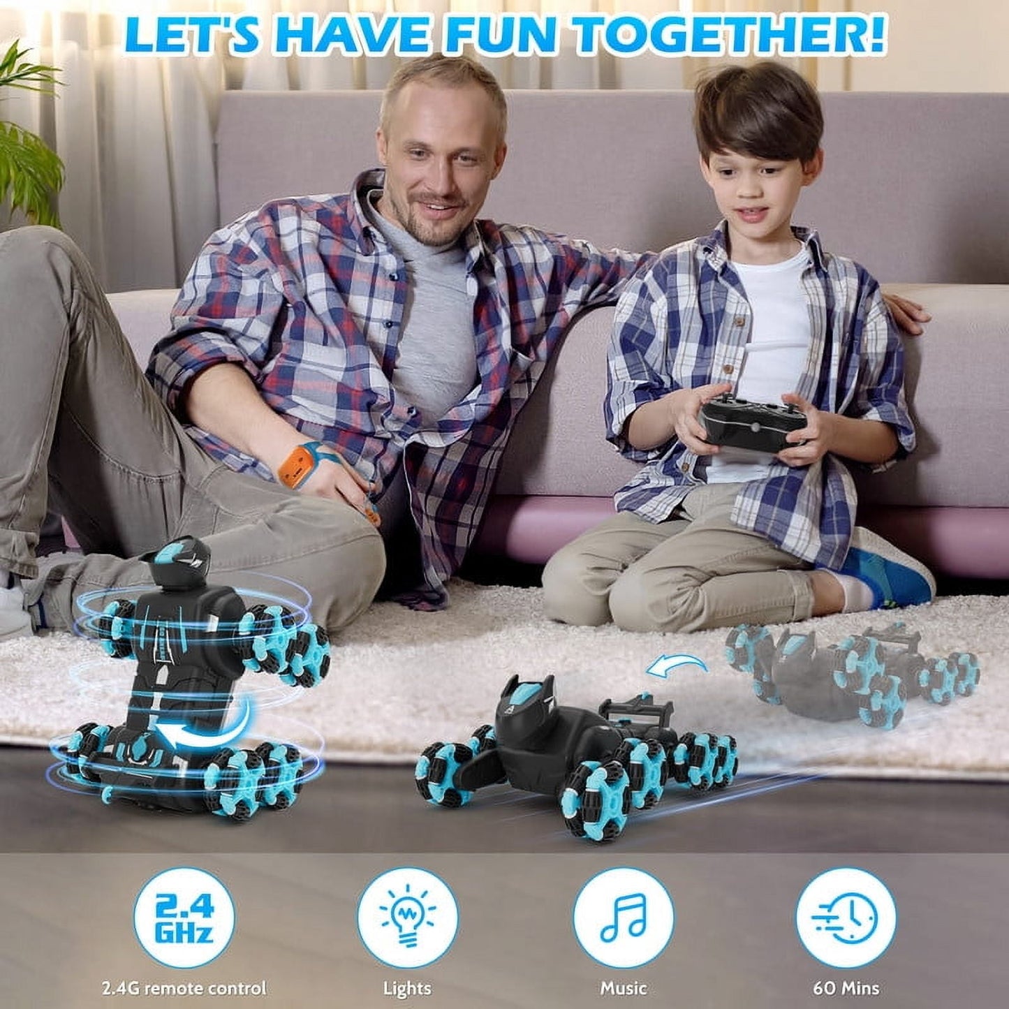 Yexmas 8WD Gesture Sensing Stunt Rc Cars,2.4GHz Hand Remote Control Car with Lights Music Spray for Christmas Birthday Party Present,Gift for 7 8 9 year old boys