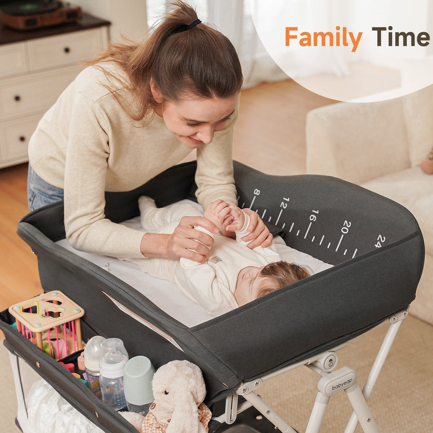 Babyeap Baby Changing Table with Wheels, Portable Foldable Diaper Changing Station with Adjustable Height & Waterproof Pad, Nursery Organizer Storage for Newborn & Infant