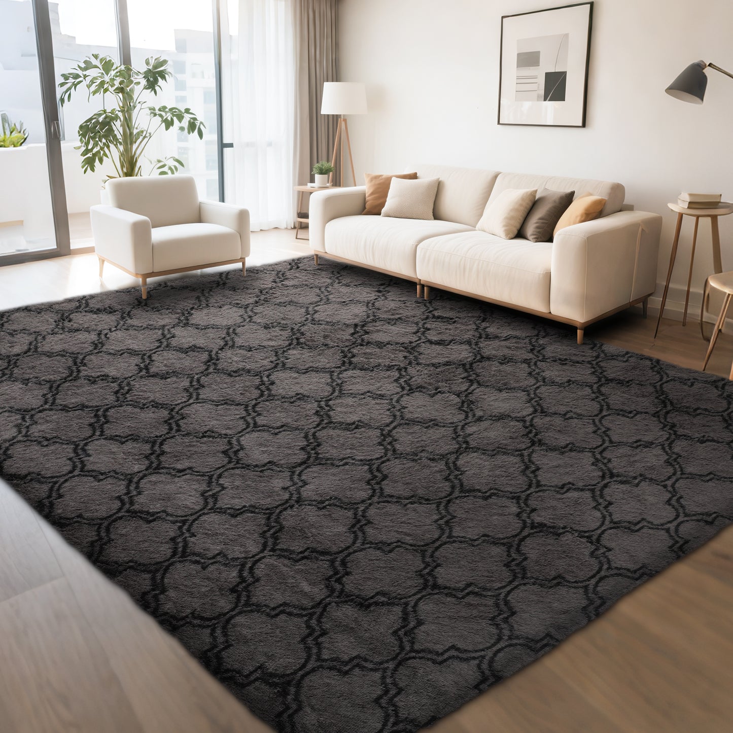 CozyDesg Area Rugs for Living Room，Black Rugs Shag Fluffy Shaggy Bedside Carpet, Large rug for Living Room Bedroom Dining Room Office Home Decor