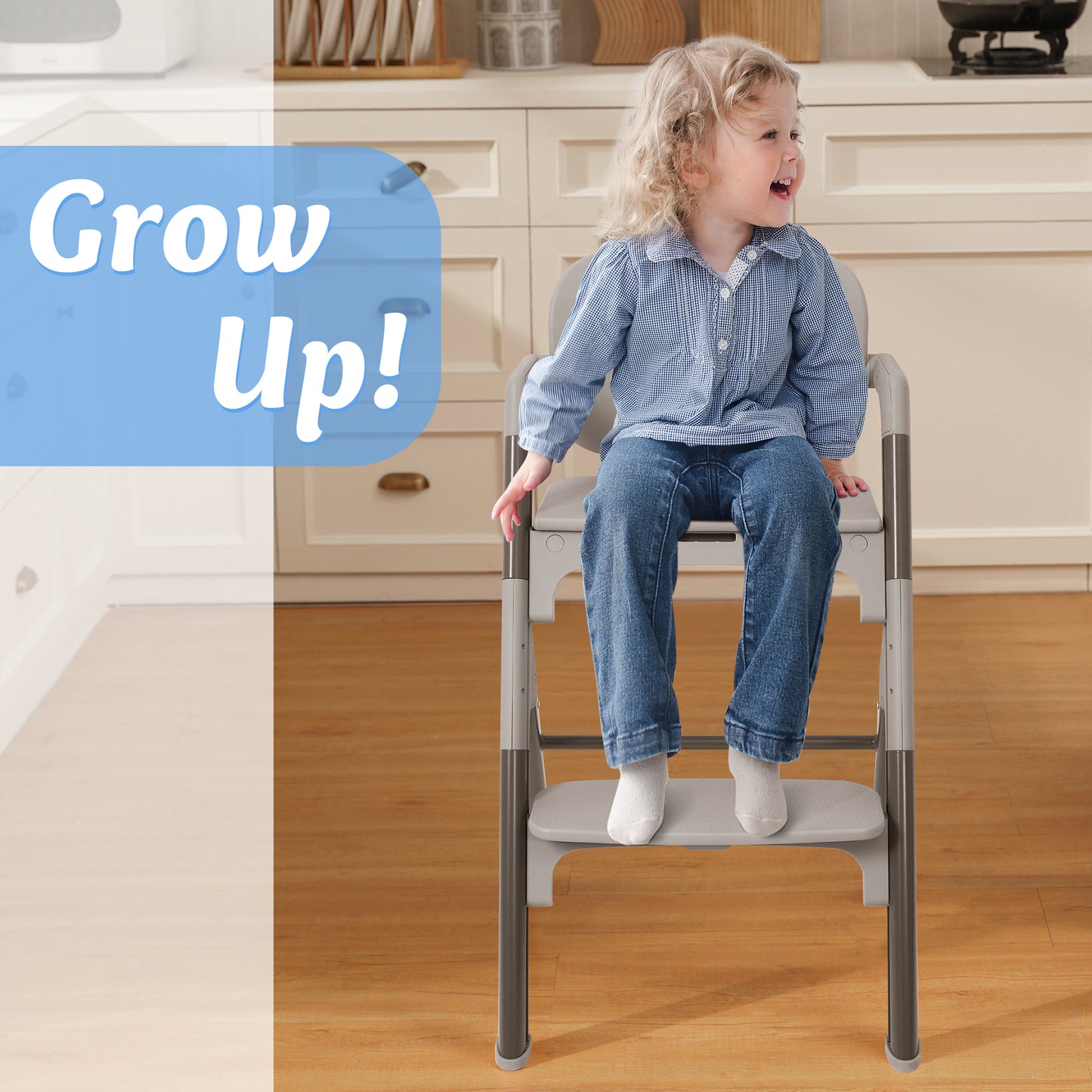 Babyeap Baby High Chair, Adjustable and Convertible Highchair for Babies and Toddlers, Foldable Design, Gray