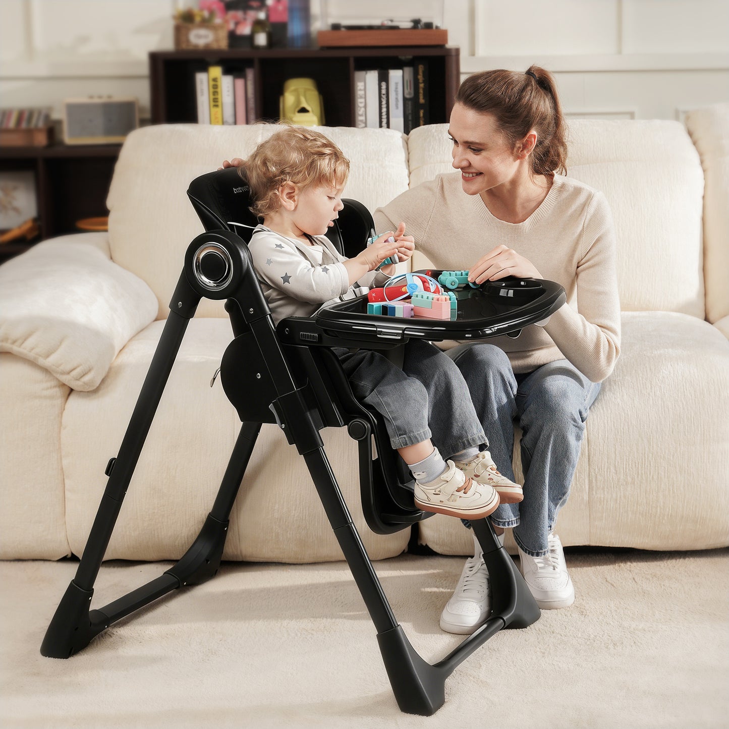 Babyeap Baby High Chair, Convertible Adjustable Feeding Chair with Removable Double Tray, Adjustable & Foldable Design Converts to Toddler Chair, for Babies & Toddlers,Gray